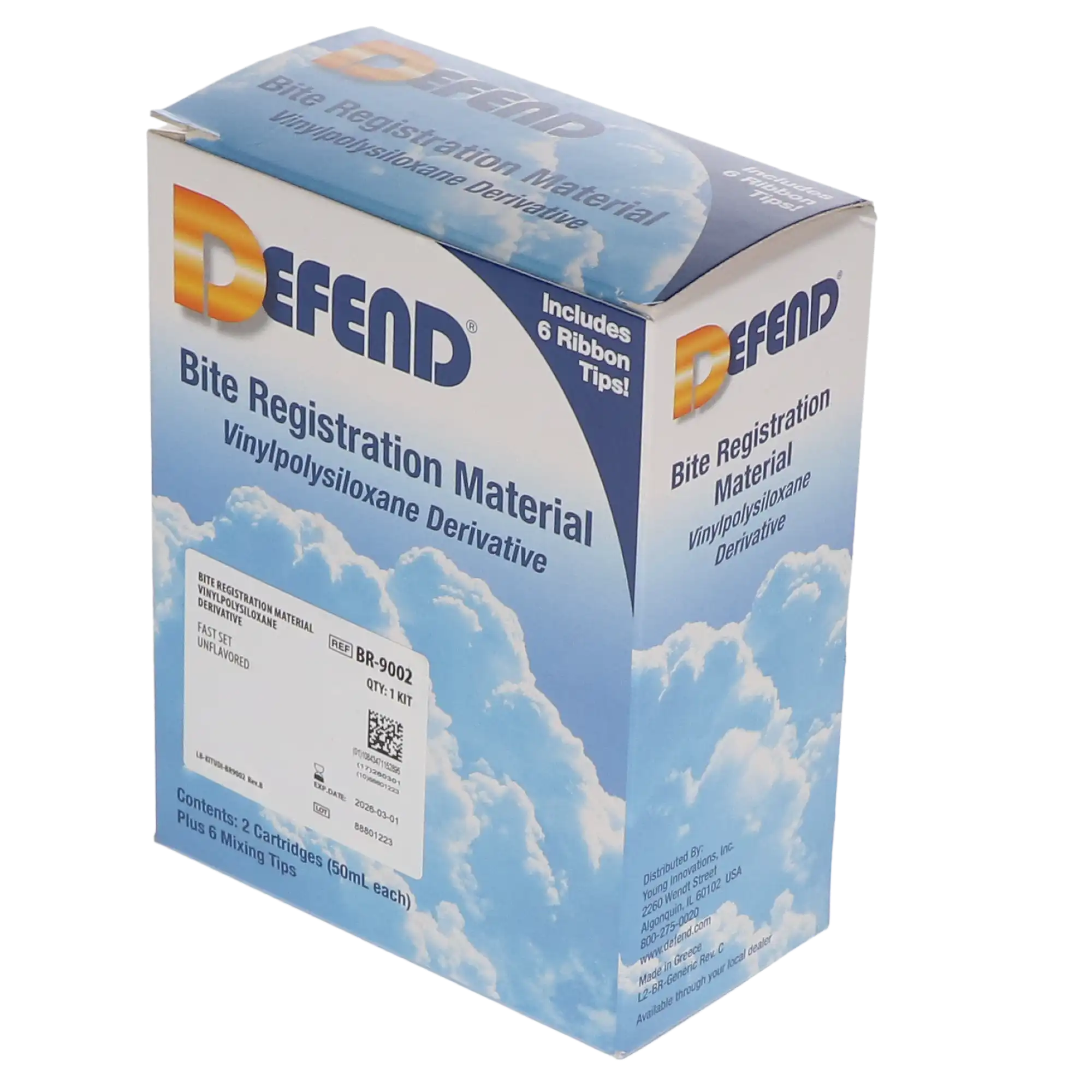 Defend Bite Registration Material, VPS, Fast Set, Unflavored, Light Blue, 2 x 50 mL Cartridges with 6 Mixing Tips, BR-9002 thumbnail 3