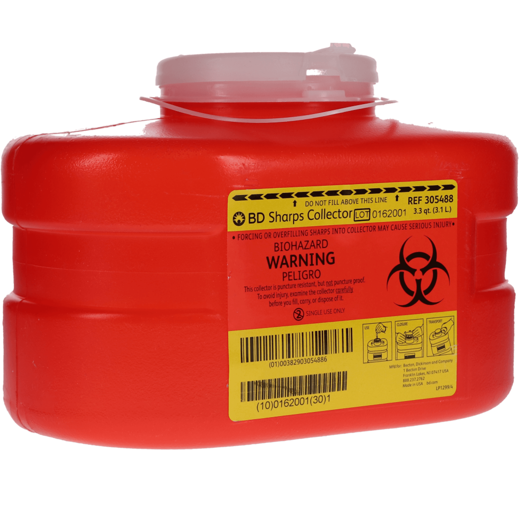 BD Multi-Use One-Piece Sharps Collector, Hinged Lid with Petals, 3.3 Qt, Small, Red, 305488 thumbnail 2