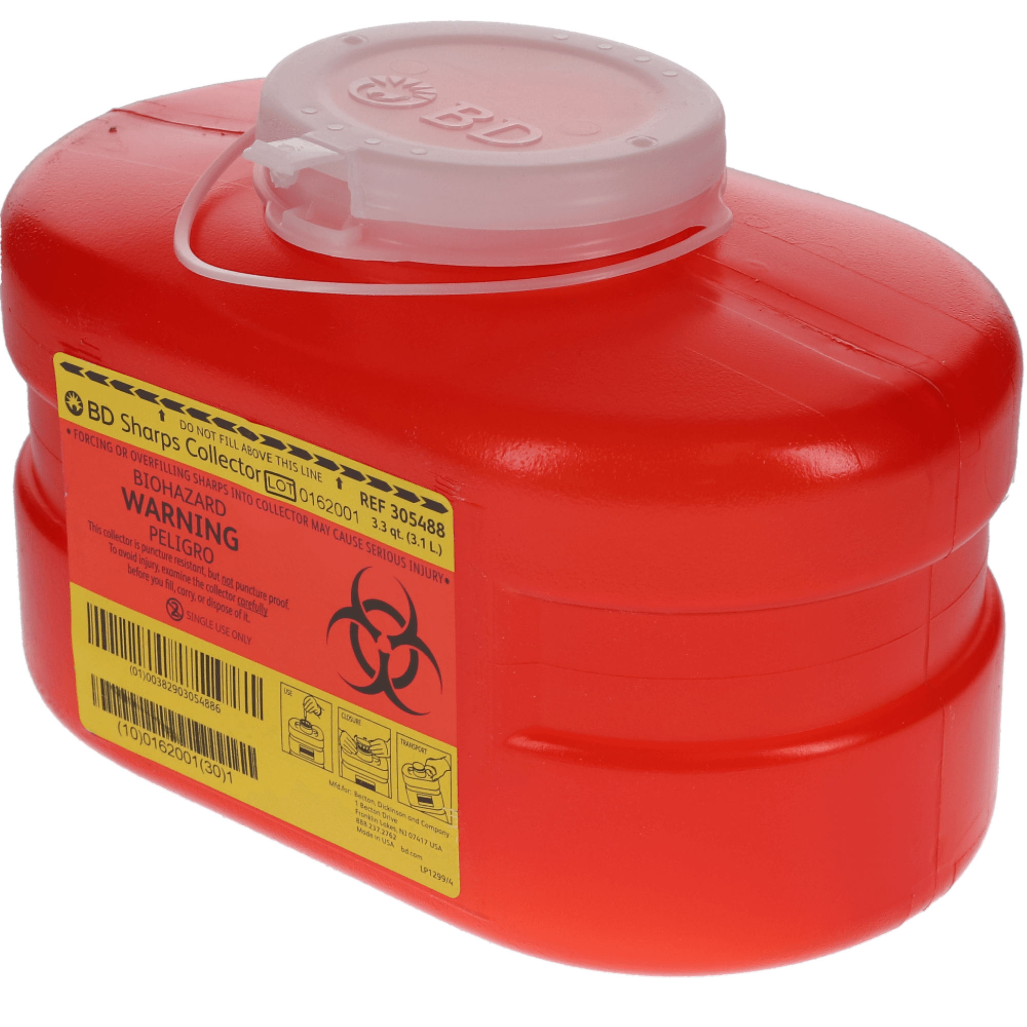 BD Multi-Use One-Piece Sharps Collector, Hinged Lid with Petals, 3.3 Qt, Small, Red, 305488 thumbnail 3