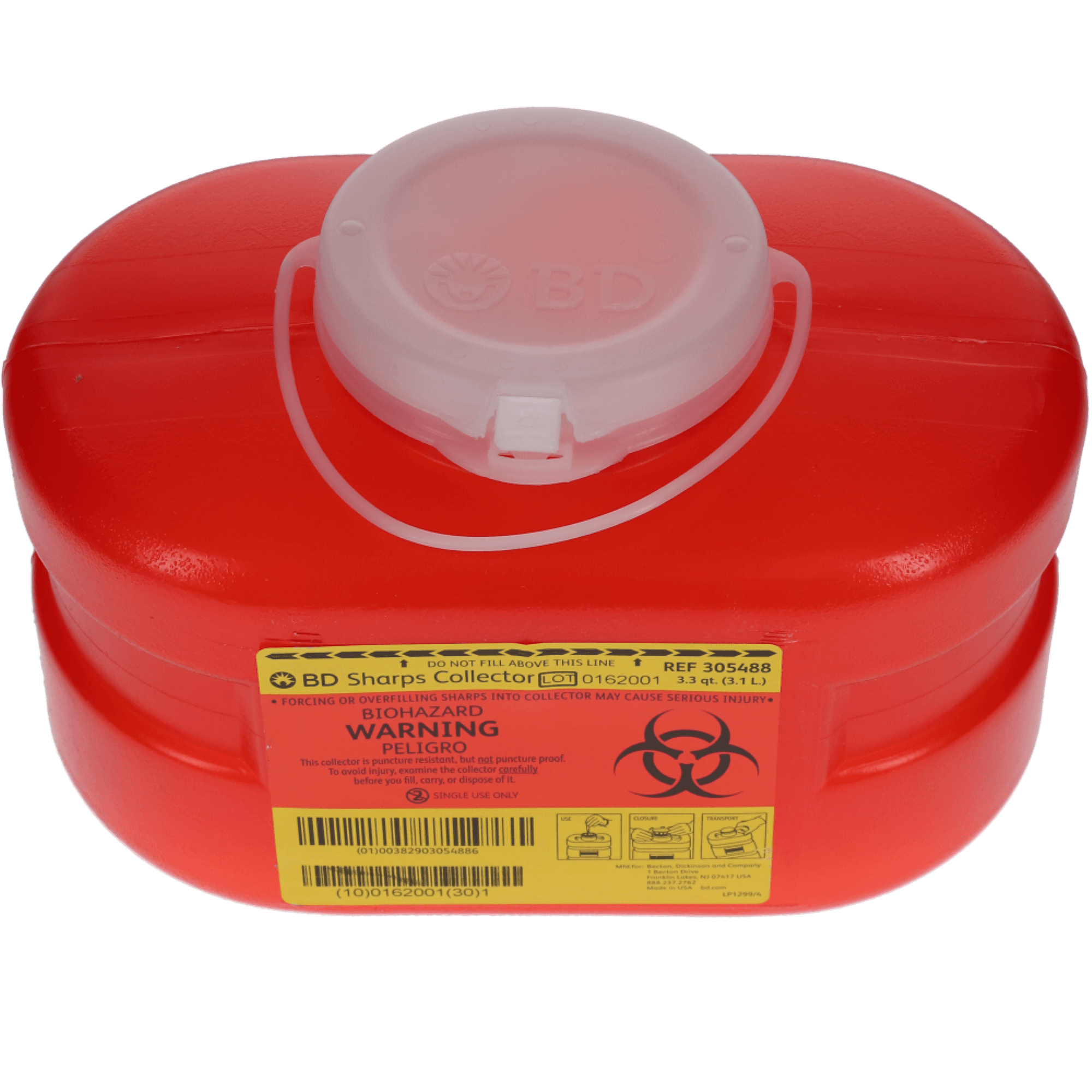 BD Multi-Use One-Piece Sharps Collector, Hinged Lid with Petals, 3.3 Qt, Small, Red, 305488 thumbnail 4