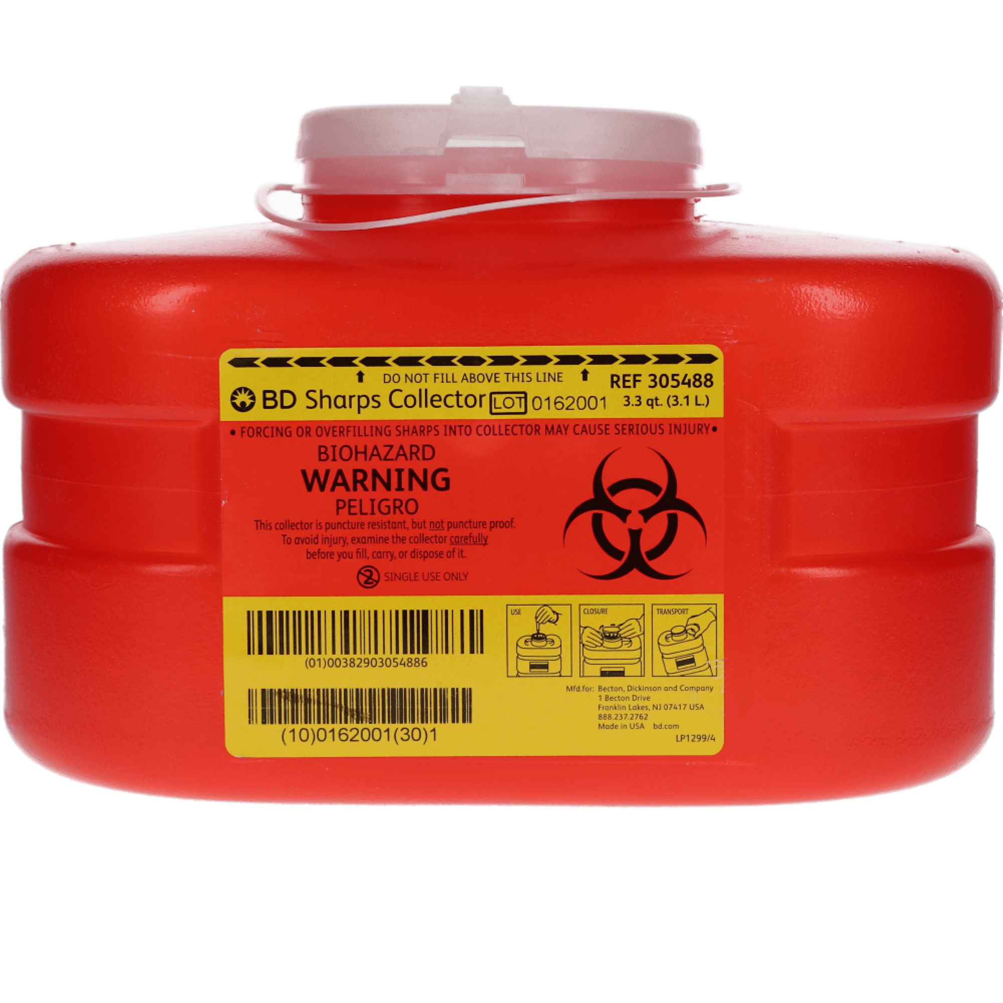 BD Multi-Use One-Piece Sharps Collector, Hinged Lid with Petals, 3.3 Qt, Small, Red, 305488 thumbnail 6