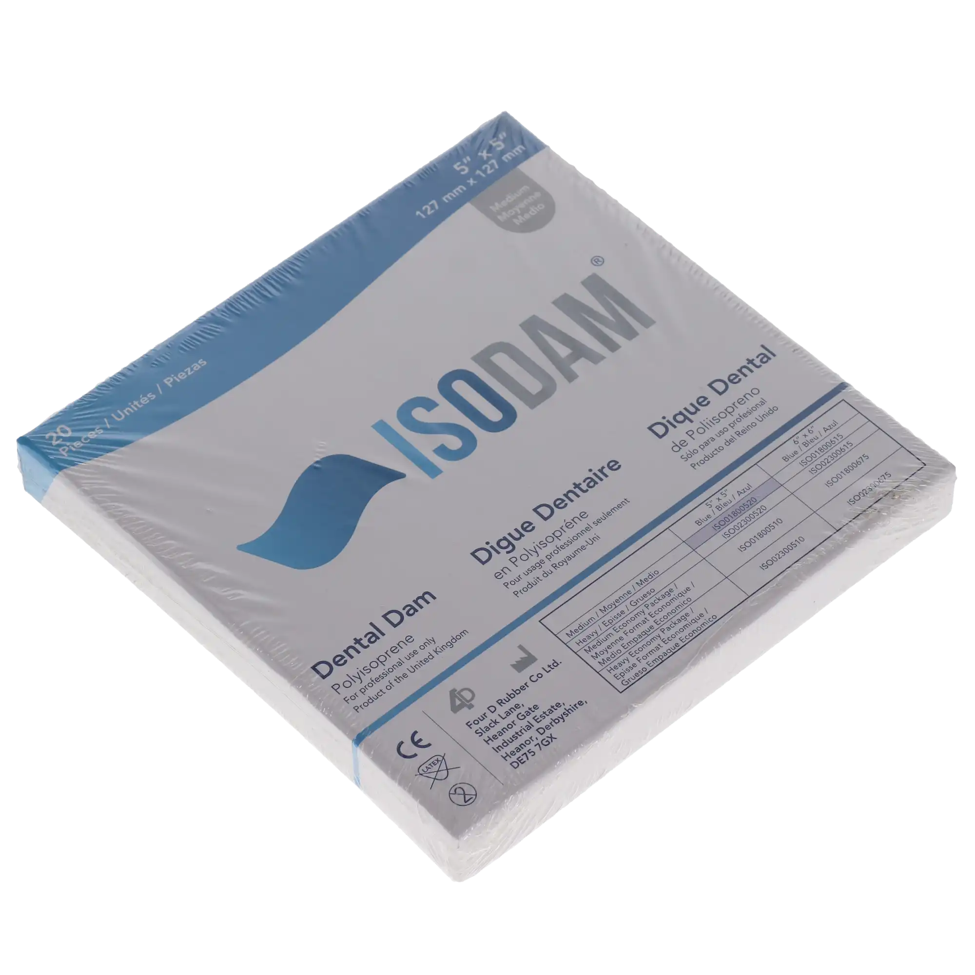 Isodam Non-Latex Polyisoprene Dental Dam, 5" x 5", Medium, Blue, 20/Box, ISO01800520 thumbnail 3
