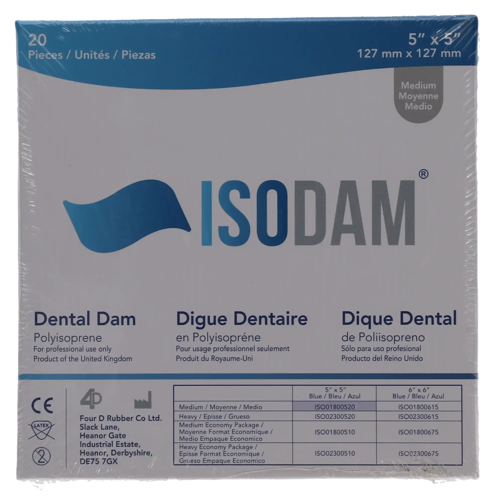 Isodam Non-Latex Polyisoprene Dental Dam, 5" x 5", Medium, Blue, 20/Box, ISO01800520 thumbnail 4