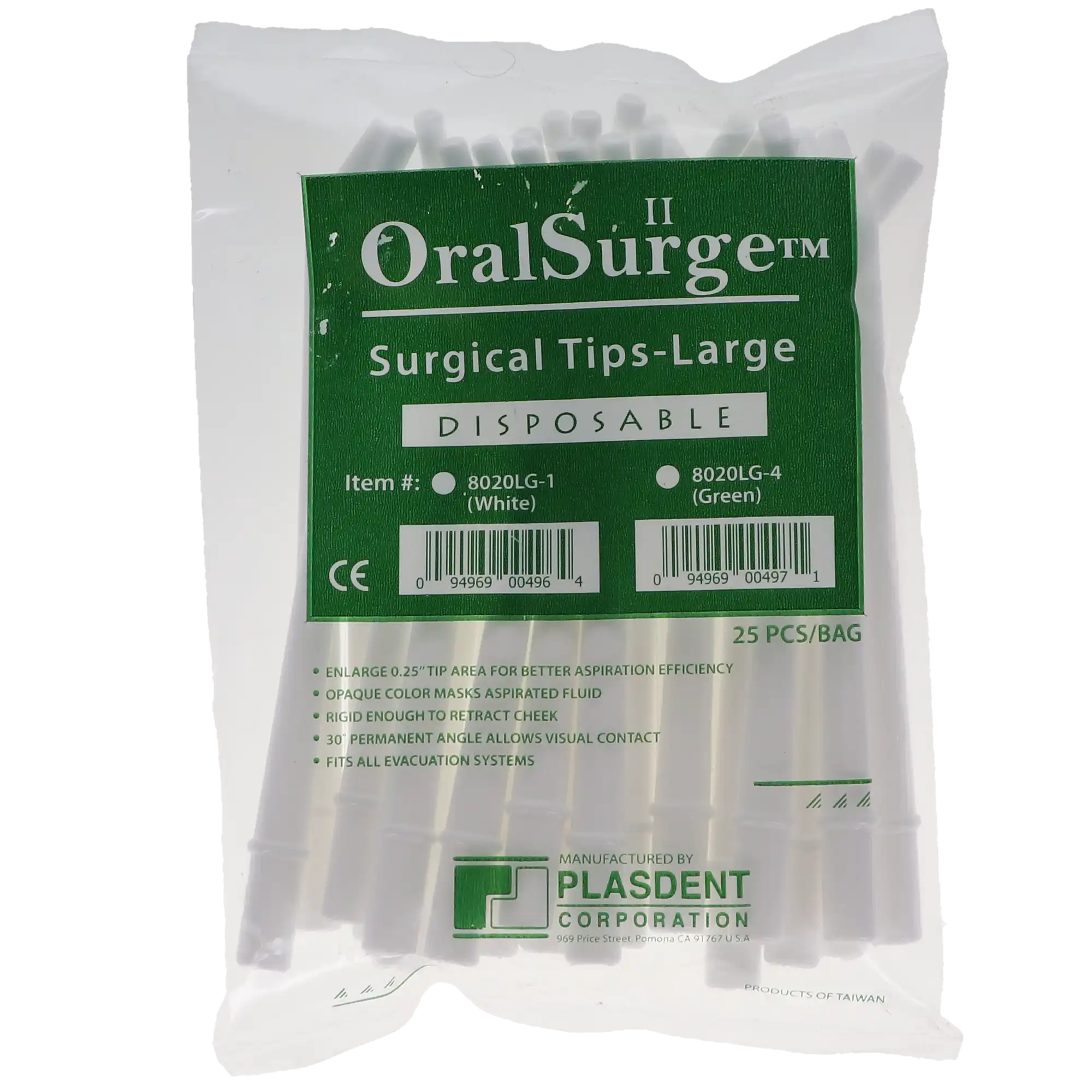 Plasdent OralSurge II Disposable Surgical Aspirator Tips, 1/4" Orifice, 30-Degree Angled, White, 25/Pk, 8020LG-1 thumbnail 5