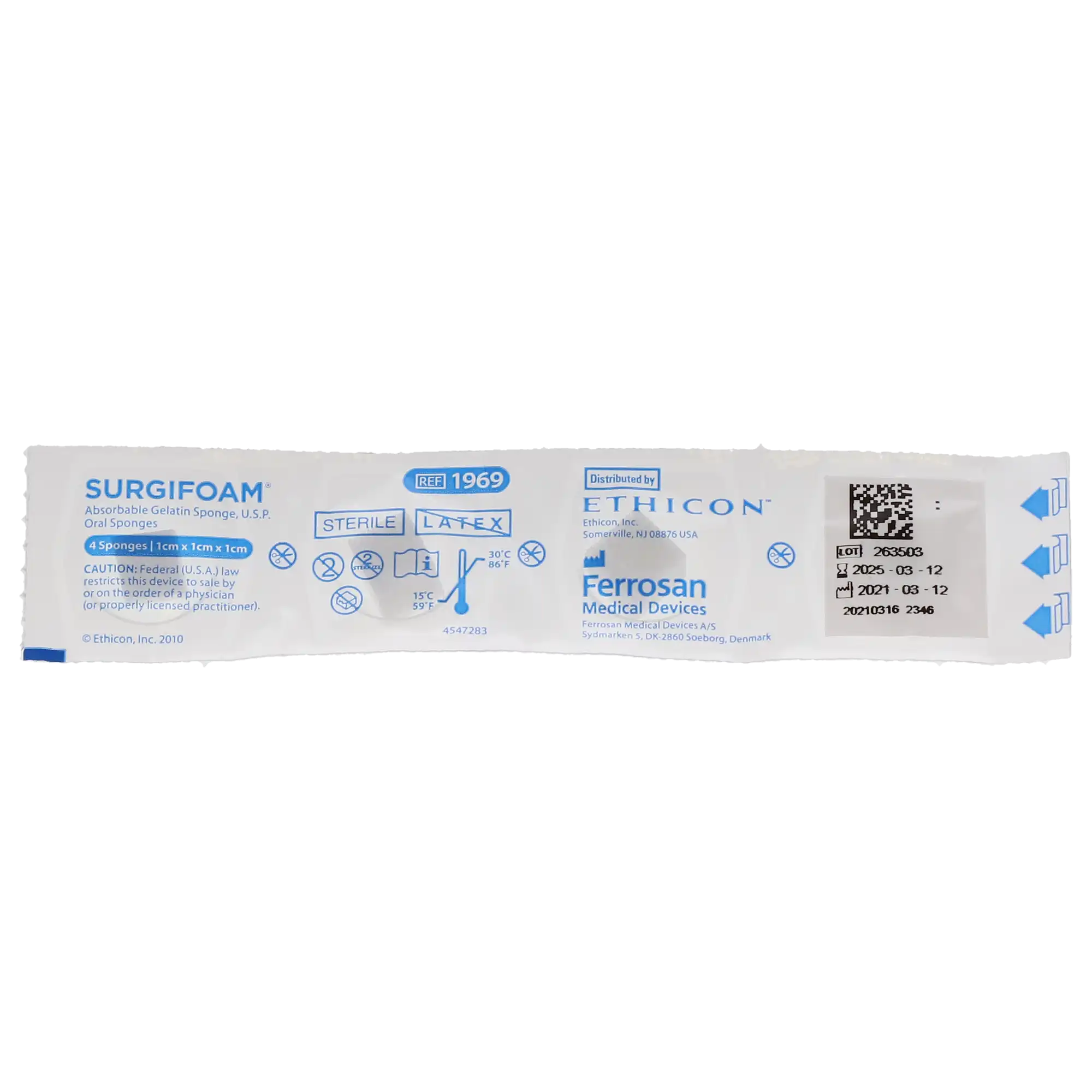 Surgifoam Absorbable Gelatin Sponge, 1cm x 1cm x 1cm, Sterile, 24/Box, 1969 thumbnail 7