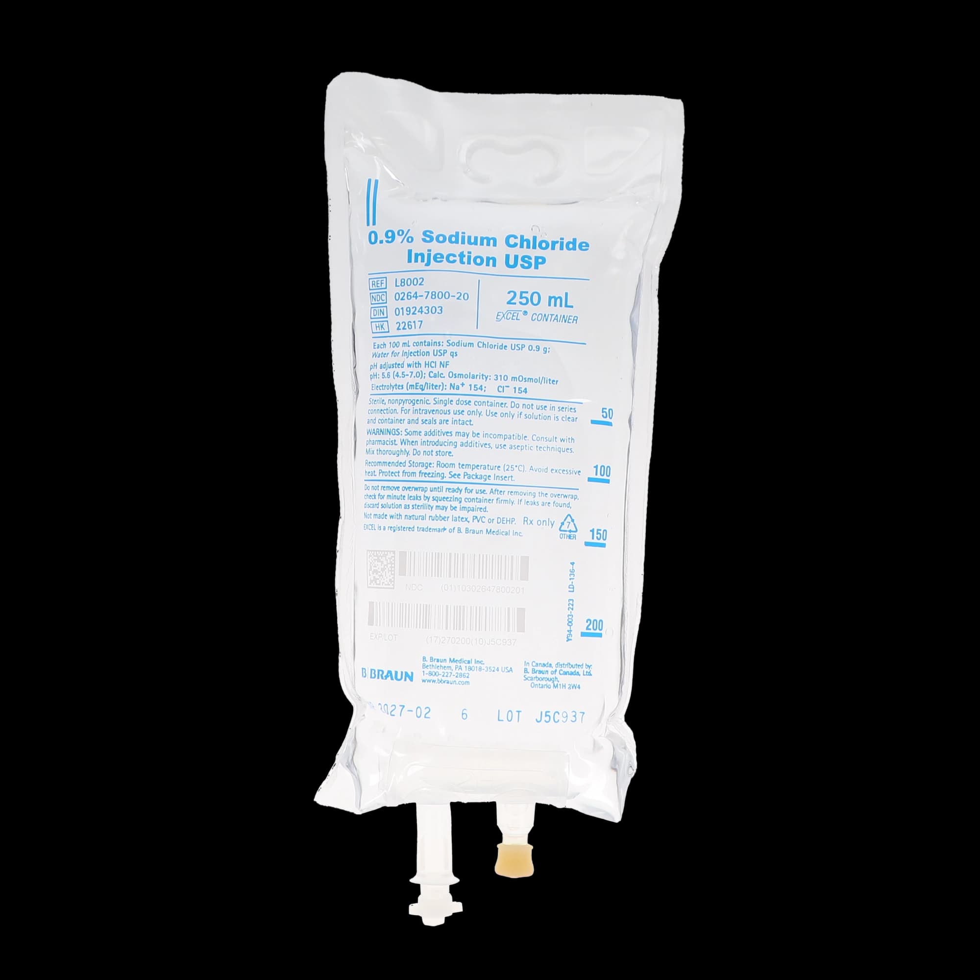 B. Braun 0.9% Sodium Chloride Injection USP, 250 mL EXCEL Plus IV Bag, L8002 thumbnail 6