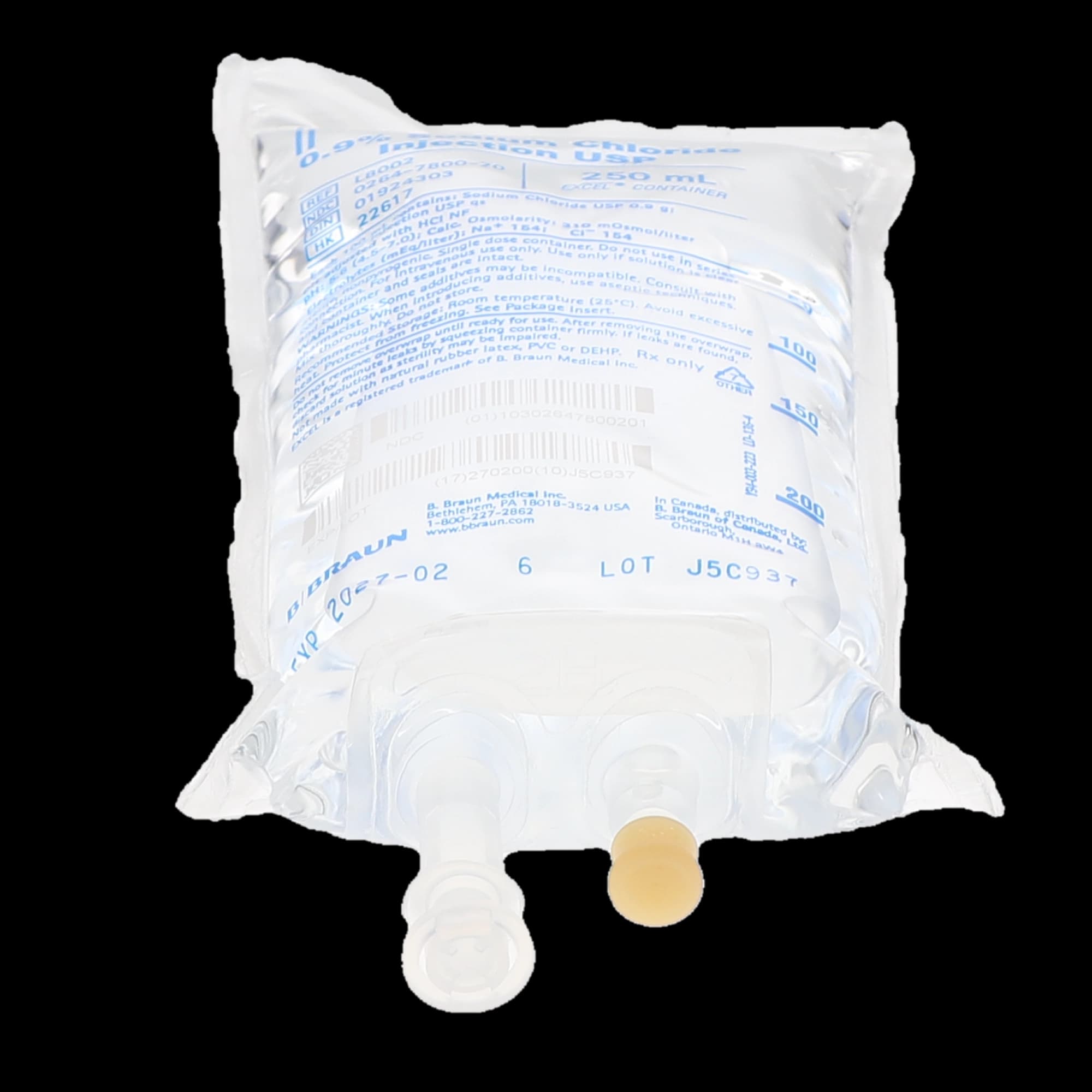 B. Braun 0.9% Sodium Chloride Injection USP, 250 mL EXCEL Plus IV Bag, L8002 thumbnail 2