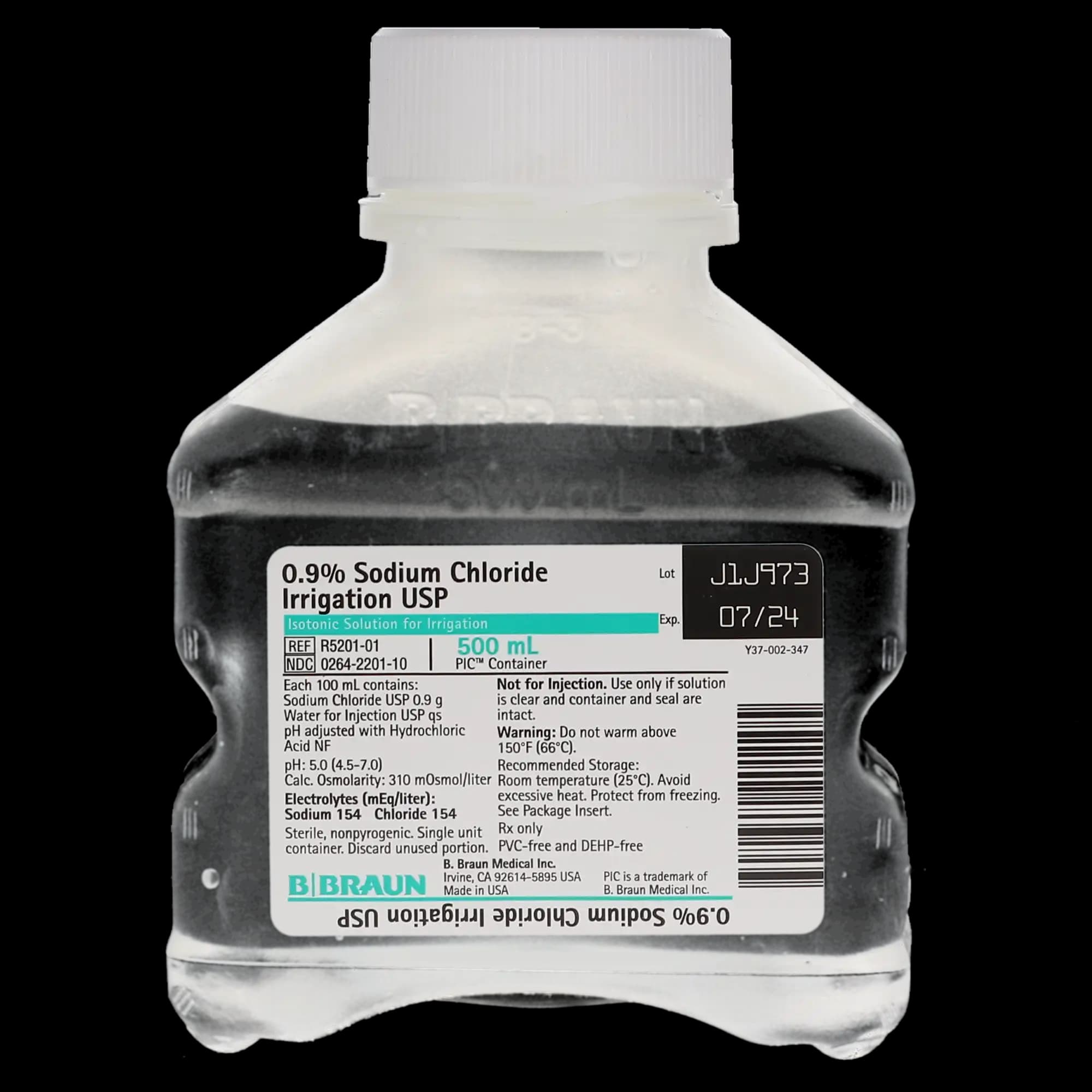 B. Braun 0.9% Sodium Chloride Irrigation USP, 500 mL PIC Pour Bottle, R5201-01 thumbnail 6