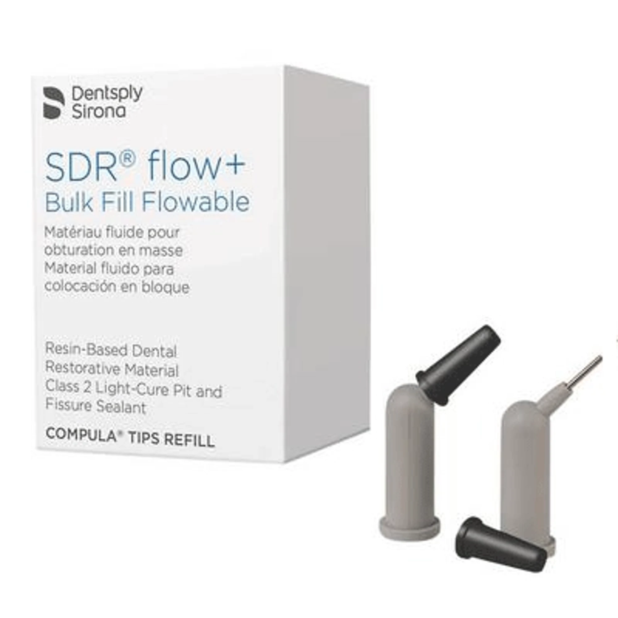 SureFil SDR Flow+ Bulk Fill Flowable Composite, Shade A2, 0.25 g Compula Tips, 15/Pk - SureFil SDR Flow+ Resin Bulk Fill, Light-Cure, Compula Tip Refills, 0.25 g, A2, 15/Pk - Image 1