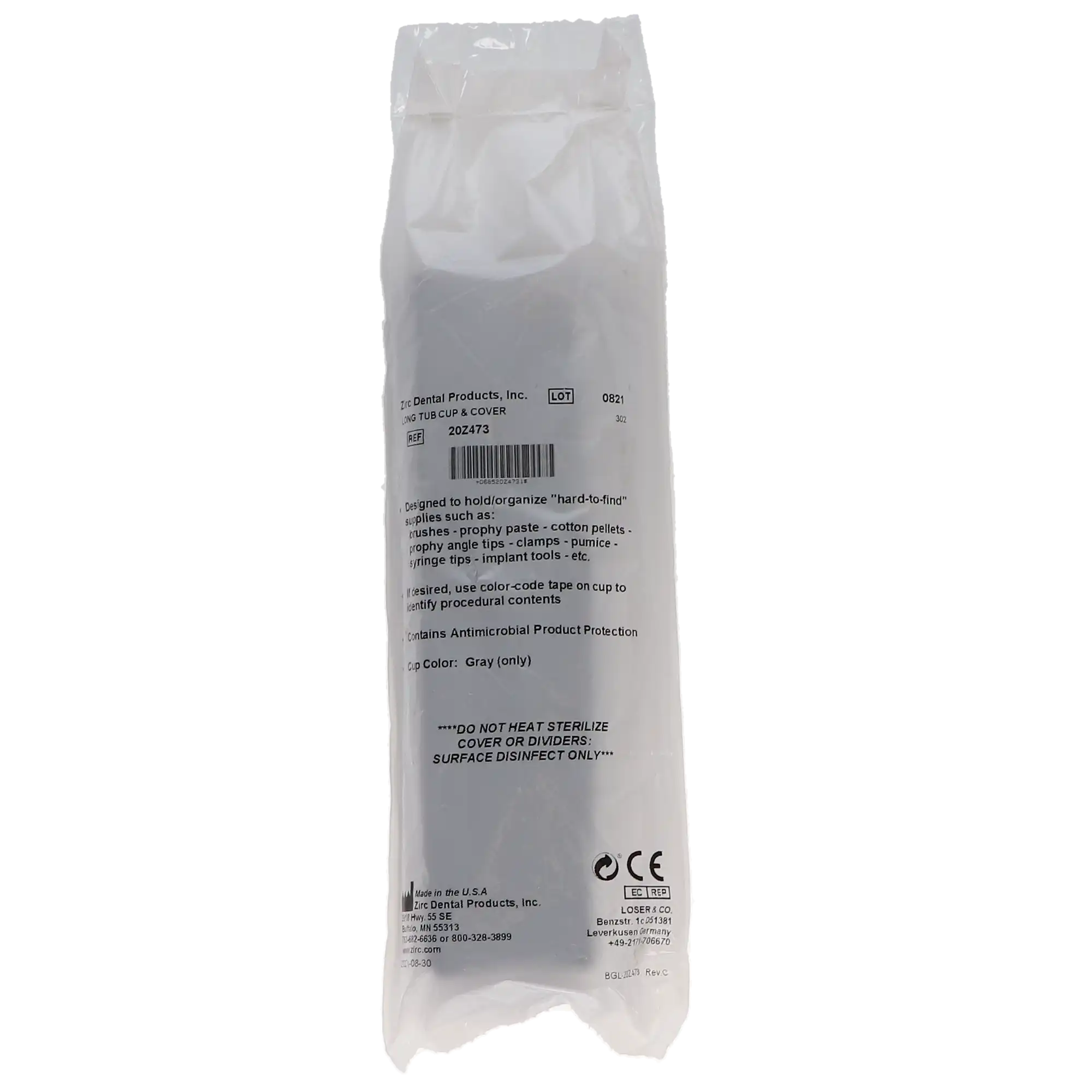 Zirc Long Tub Cup with Cover, Gray, 5 Compartments, 8-3/8"L x 2-5/16"W x 1-1/8"H, 1/Pk, 20Z473 thumbnail 5