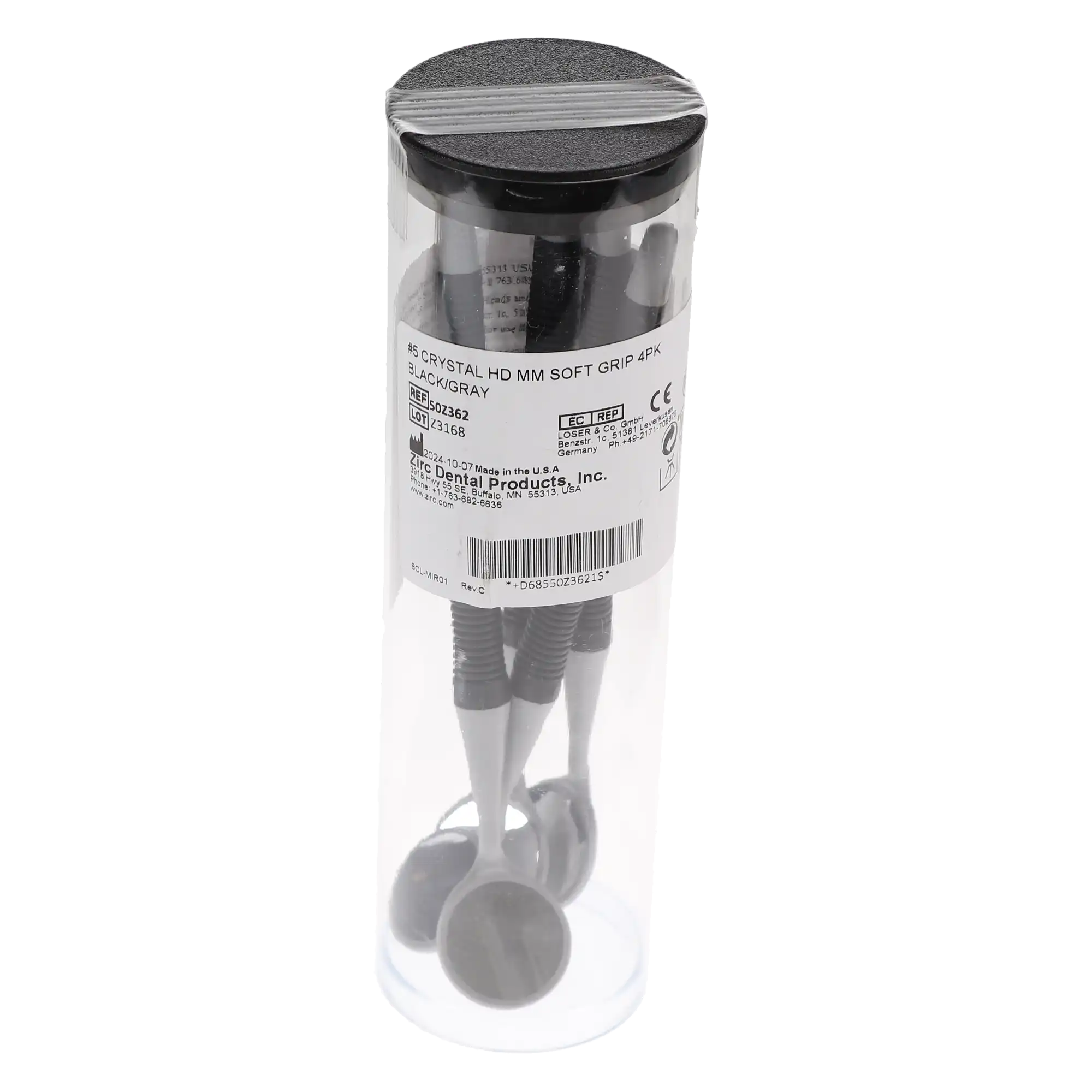 Zirc Crystal HD® #5 Mouth Mirror, Soft Grip, Black/Gray, 4/Pack, 50Z362 thumbnail 5