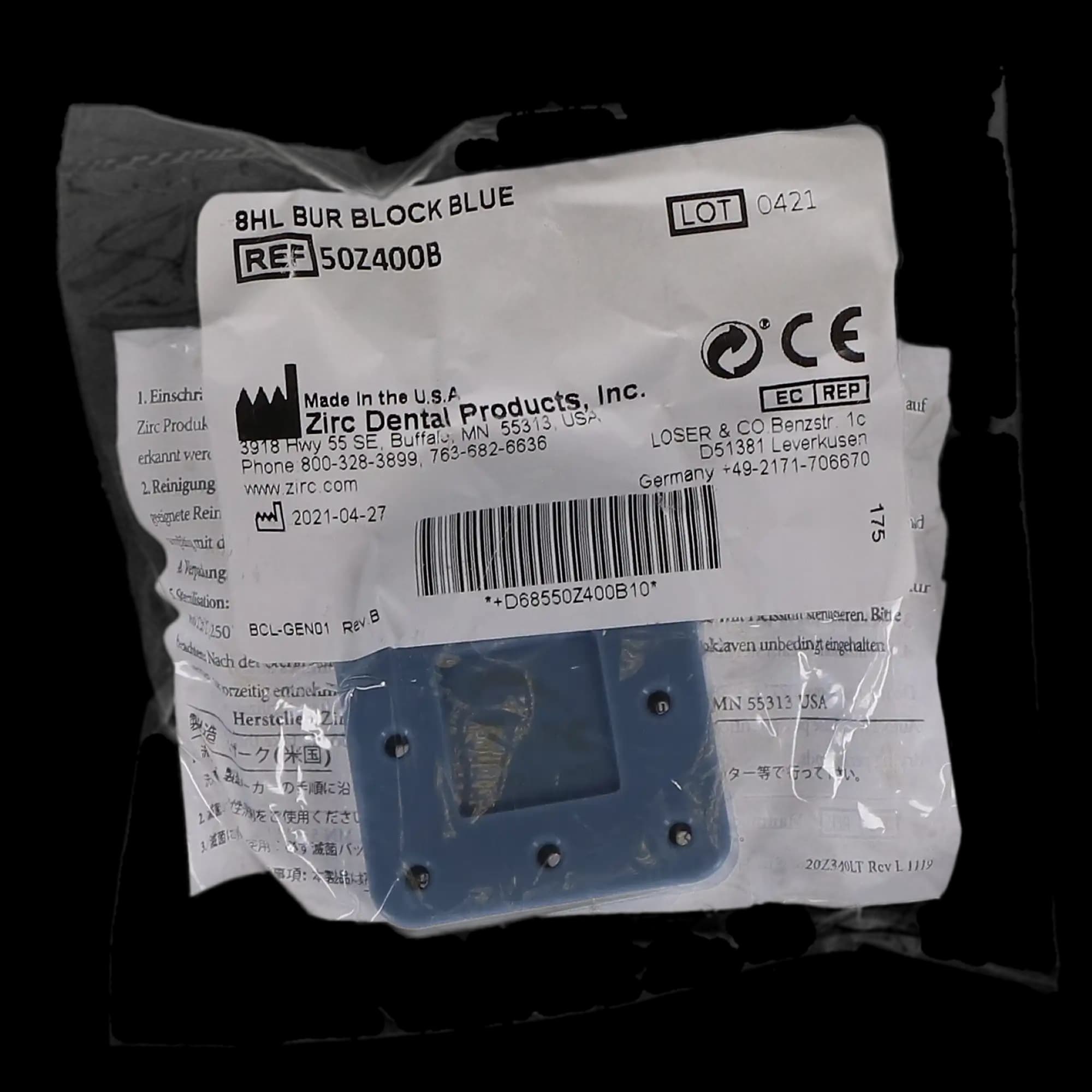 Zirc 8-Hole Magnetic Bur Block, Blue, Fits FG/RA/HP Burs, Autoclavable, 1 Each, 50Z400B thumbnail 5