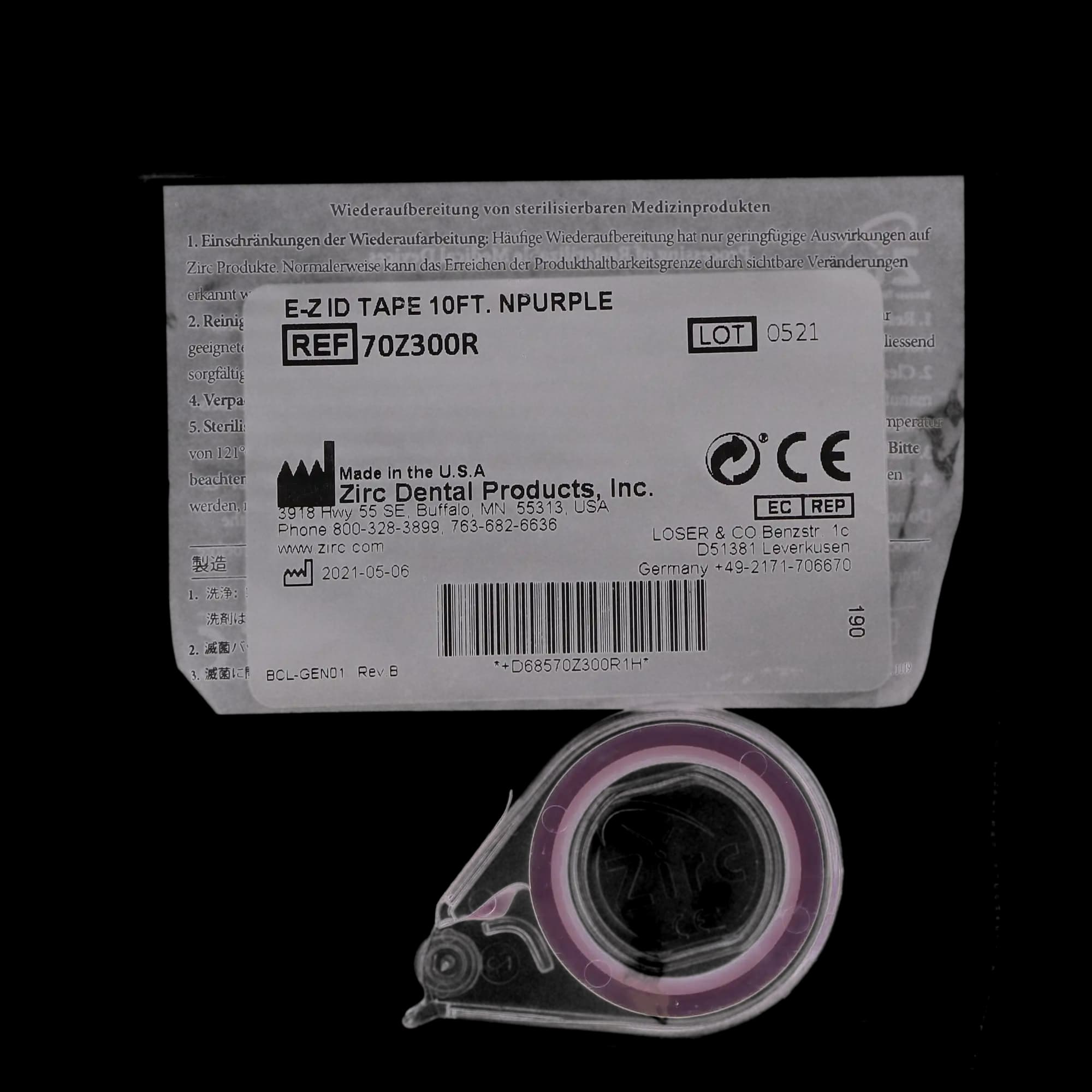 Zirc E-Z ID Tape Roll, Neon Purple, 10' x 1/4", Dispenser with Cutter, 1 Roll, 70Z300R thumbnail 5