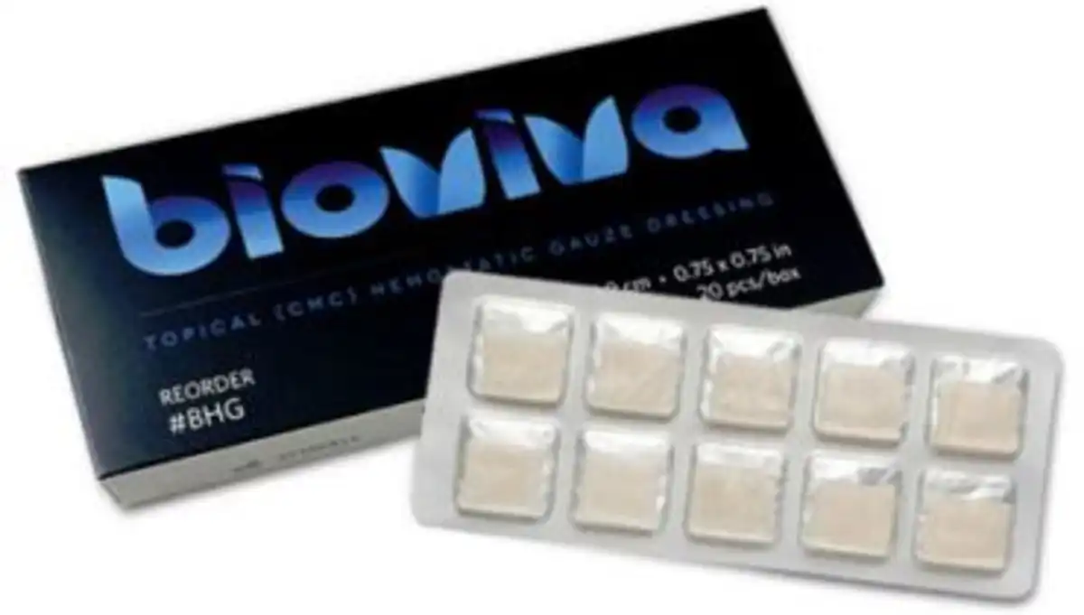 BioViva Hemostatic Gauze Dressing, 0.75" x 0.75", 20/Box, BHG - BioViva Hemostatic Dressing 20/Bx - Image 1