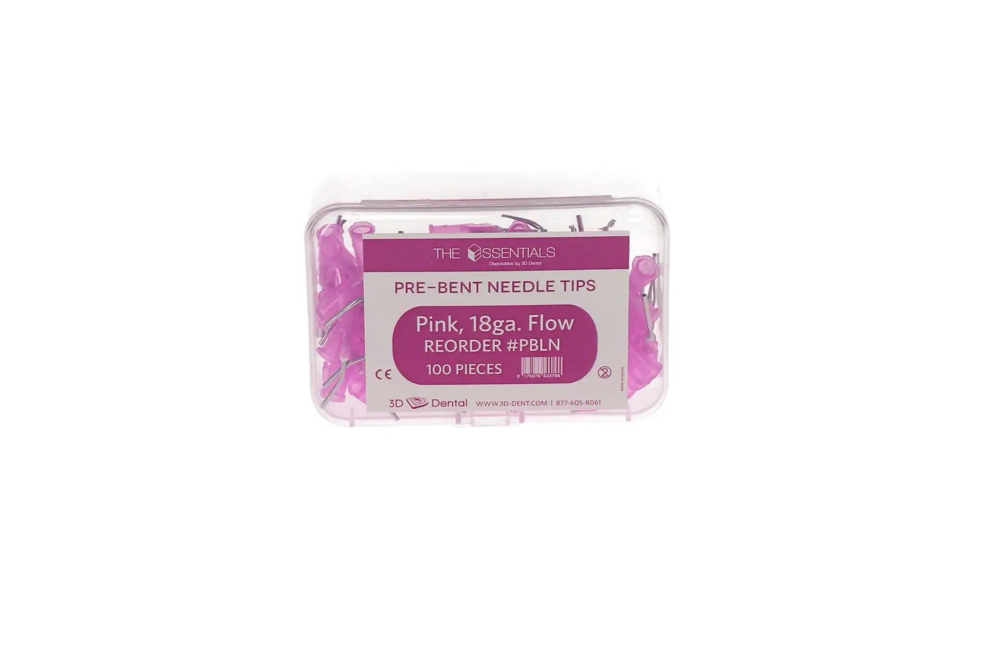 3D Dental Disposable Pre-Bent Applicator Tips, 18 Gauge, Pink, 100/Pack, PBLN thumbnail 4