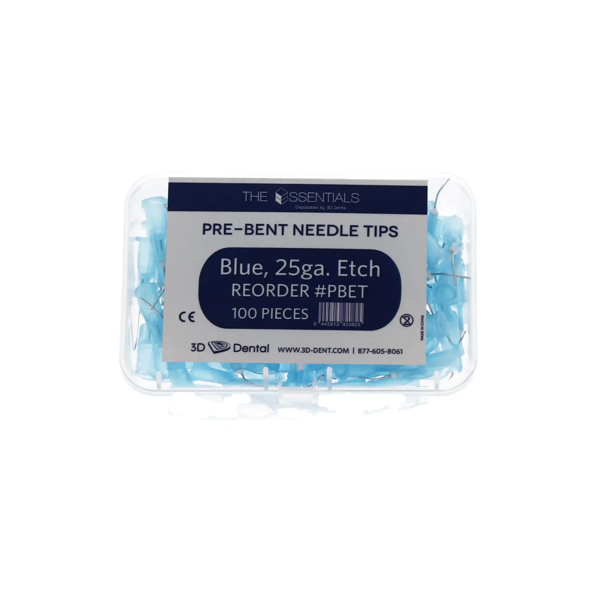 3D Dental Essentials Disposable Pre-Bent Applicator Tips, 25 Gauge, Blue (Etch), 100/Pk, PBET thumbnail 3
