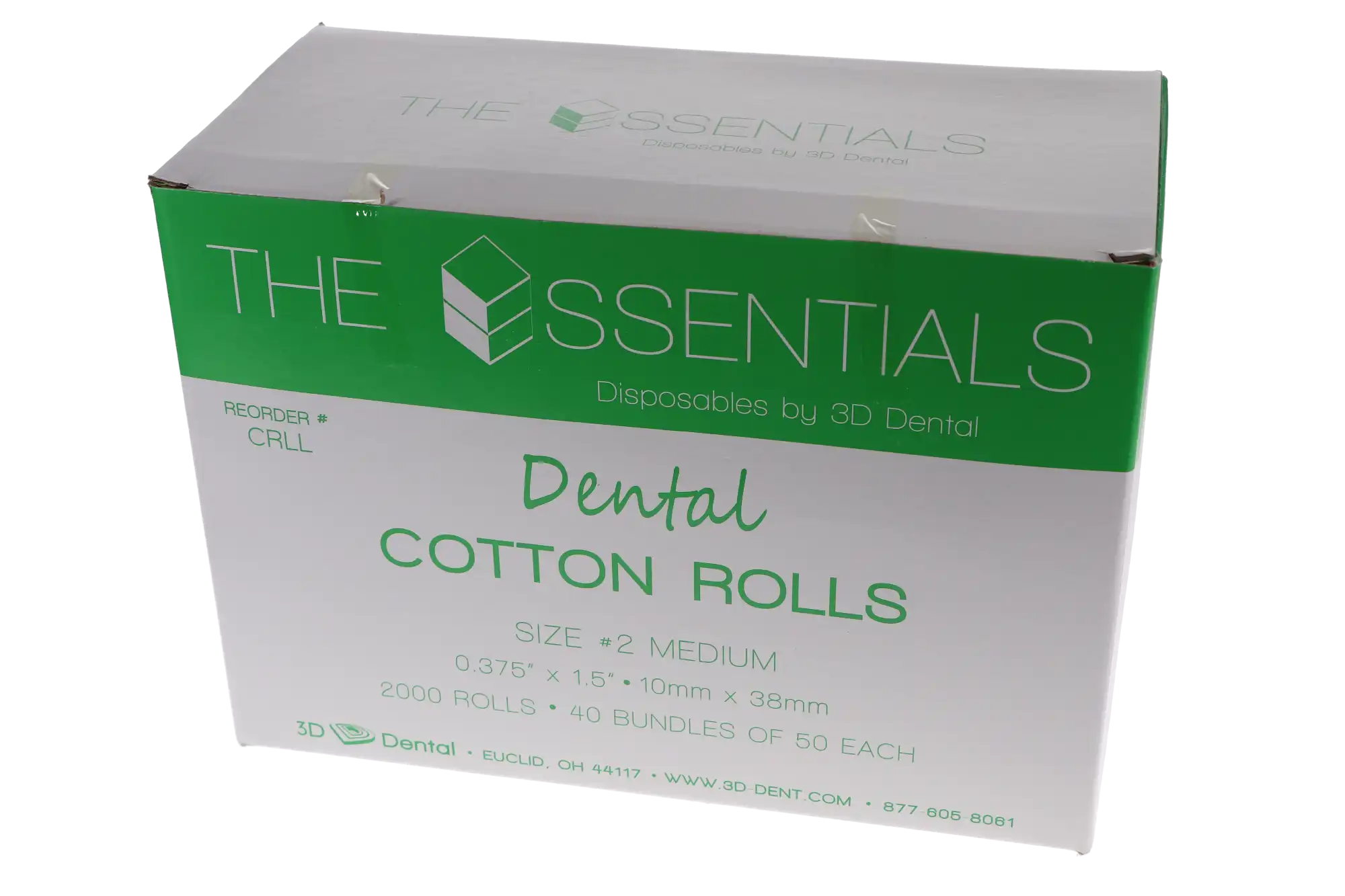 3D Dental Essentials Cotton Rolls, Non-Sterile, #2 Medium, White, 2000/Pk, CRLL thumbnail 4