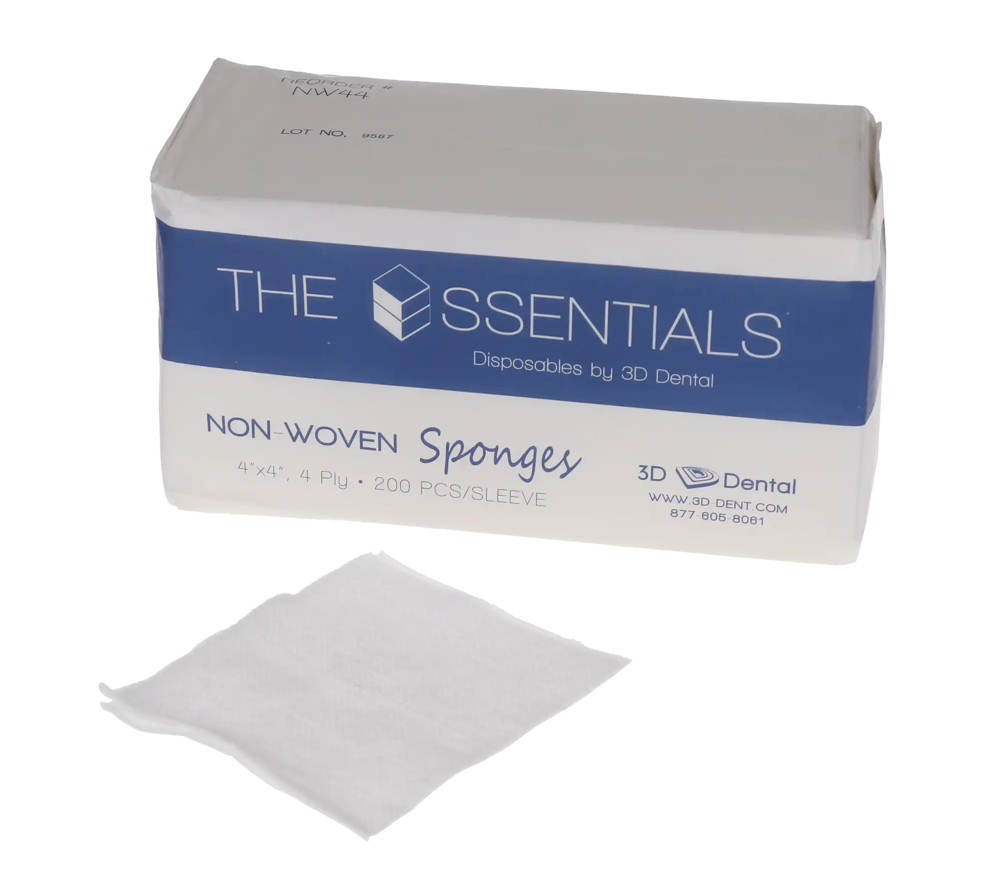 3D Dental Essentials Non-Woven Gauze Sponges, 4" x 4", 4-Ply, Non-Sterile, 2000/Case, NW44 thumbnail 3