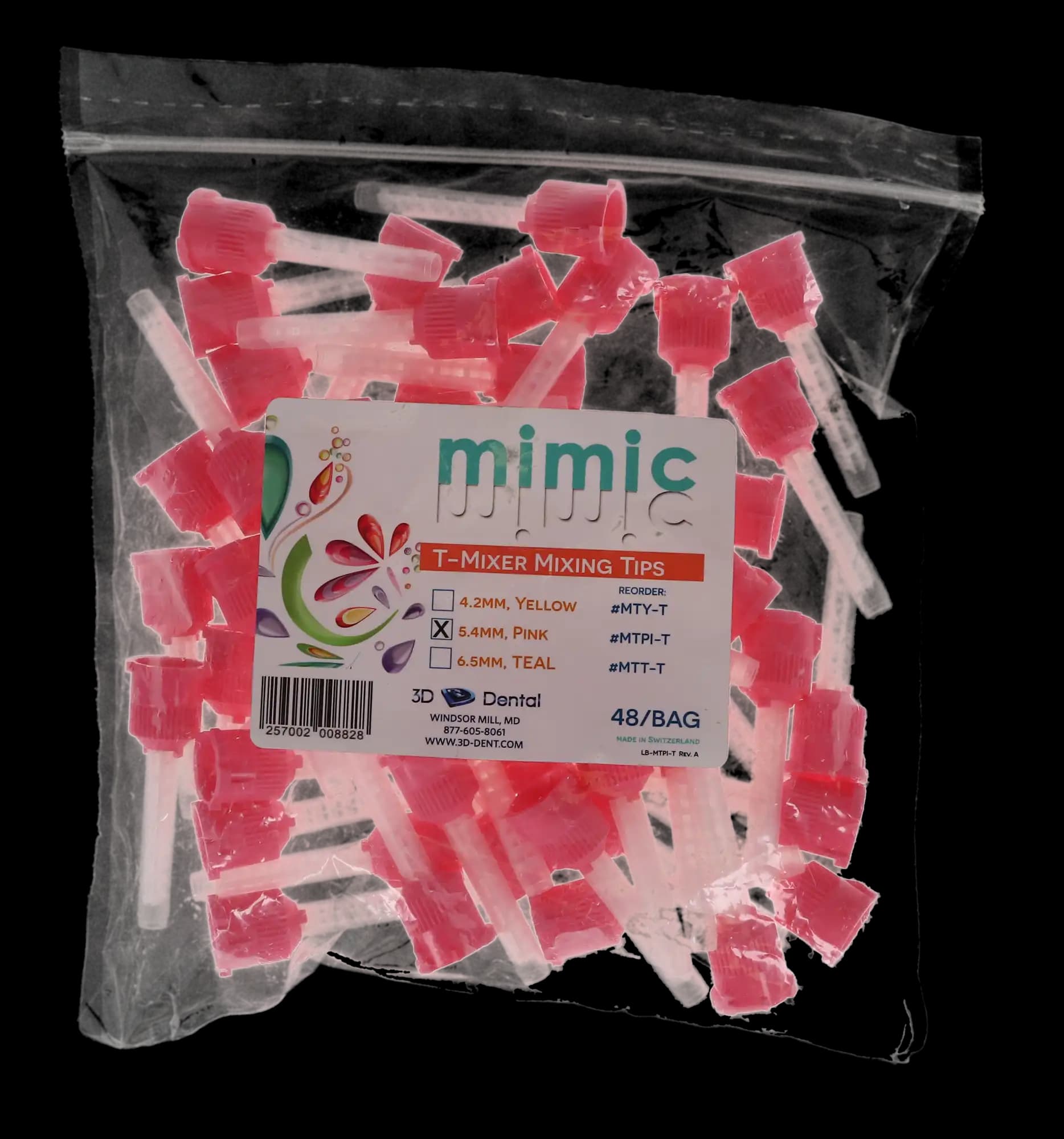 Joy Mixpac HP T-Style Mixing Tips, 5.4 mm, Pink, 48/Pk, MTPI-T thumbnail 4