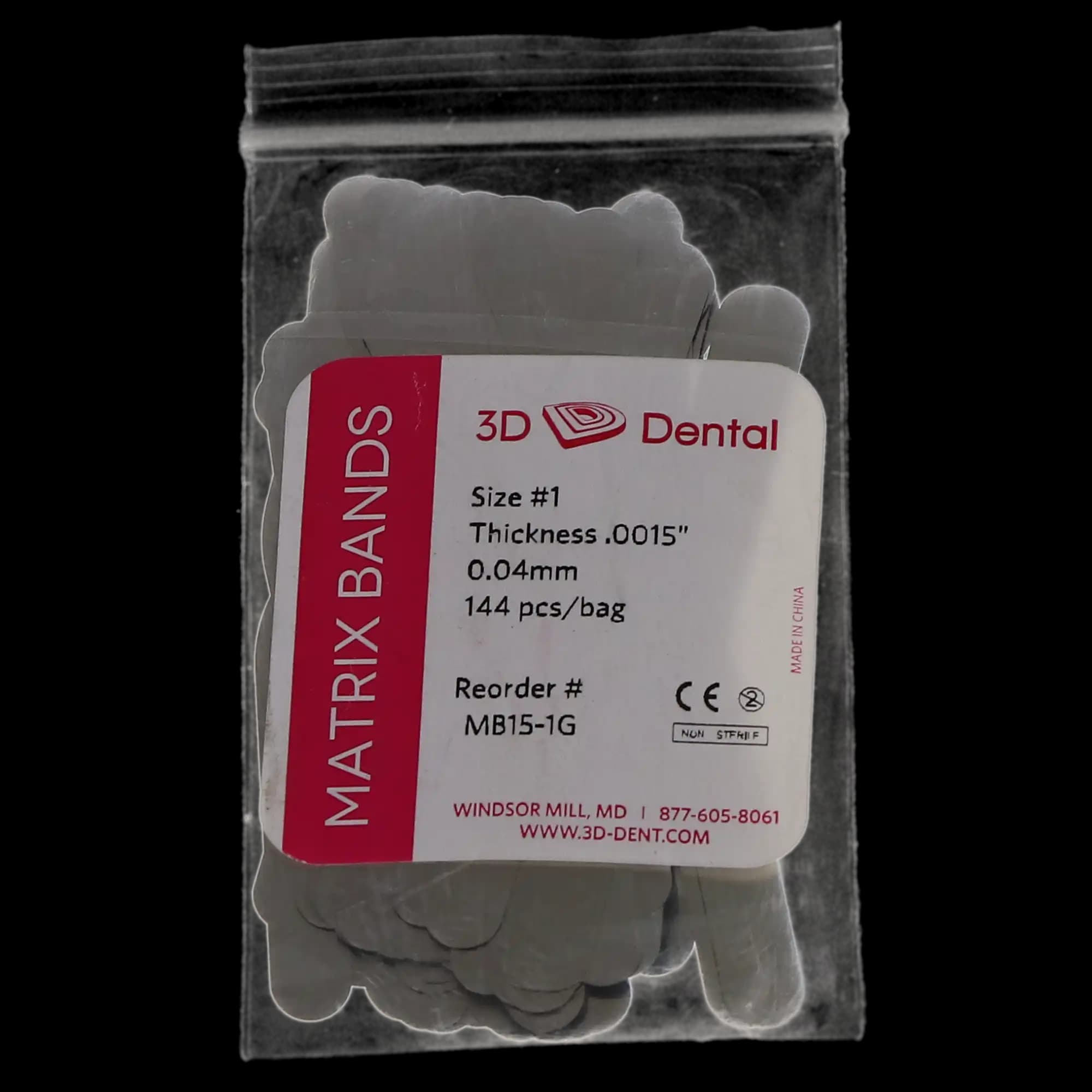 3D Dental Tofflemire-Type Matrix Bands, Size #1, .0015" Thickness, 144/Pk, MB15-1G thumbnail 4