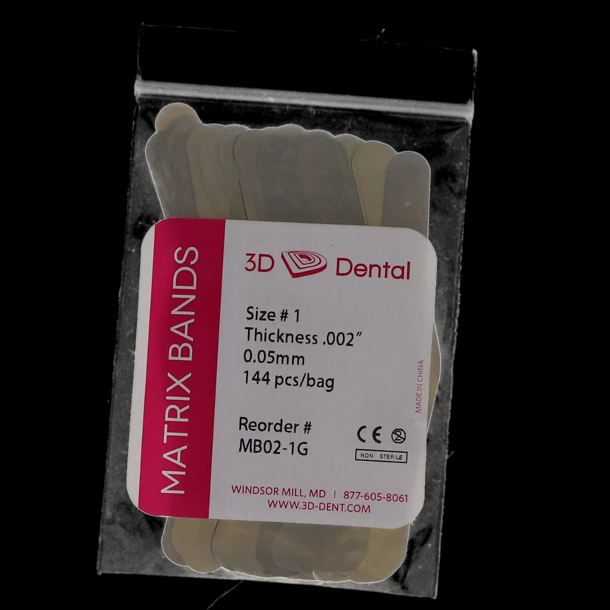 3D Dental Tofflemire-Type Matrix Bands, Size #1, 0.002" (0.05 mm) Thickness, 144/Pk, MB02-1G thumbnail 4