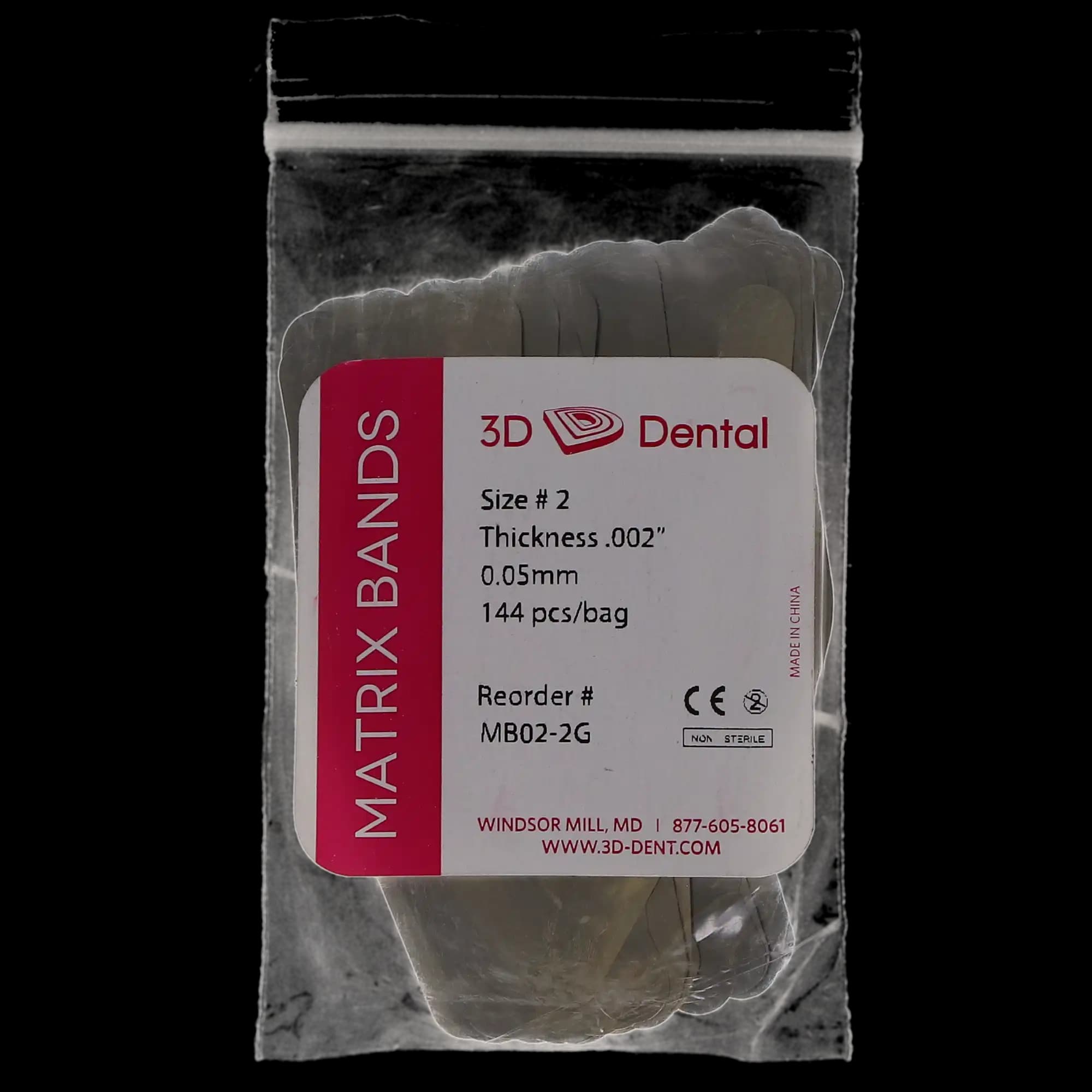 3D Dental Matrix Bands, Tofflemire Type, #2, .002" (0.05mm) Thickness, Stainless Steel, 144/Pk, MB02-2G thumbnail 4