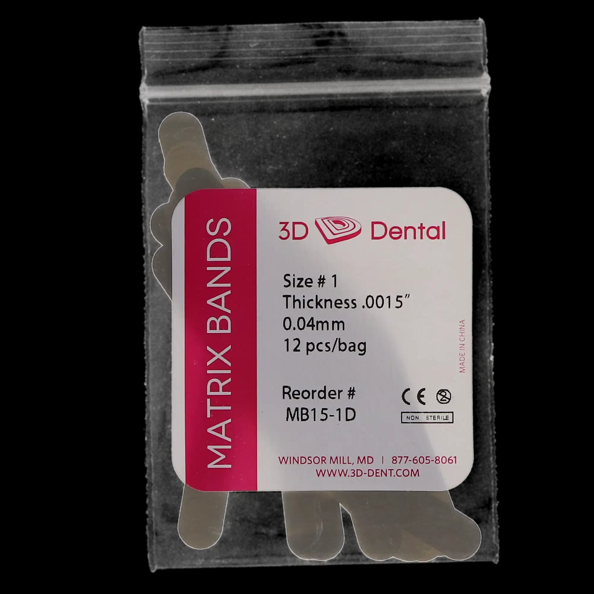 3D Dental Matrix Bands, Tofflemire Type, #1, .0015" (0.04 mm), 12/Pk, MB15-1D thumbnail 4