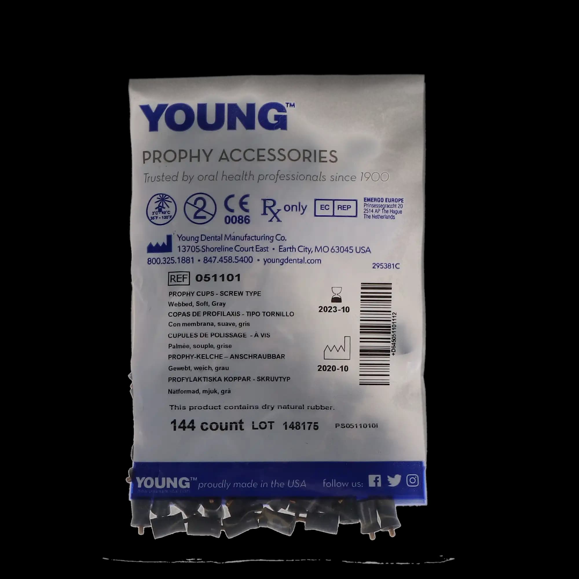 Young Dental Traditional Web Prophy Cup, Soft, Gray, Screw-Type, Long, 144/Pkg, 051101 thumbnail 5