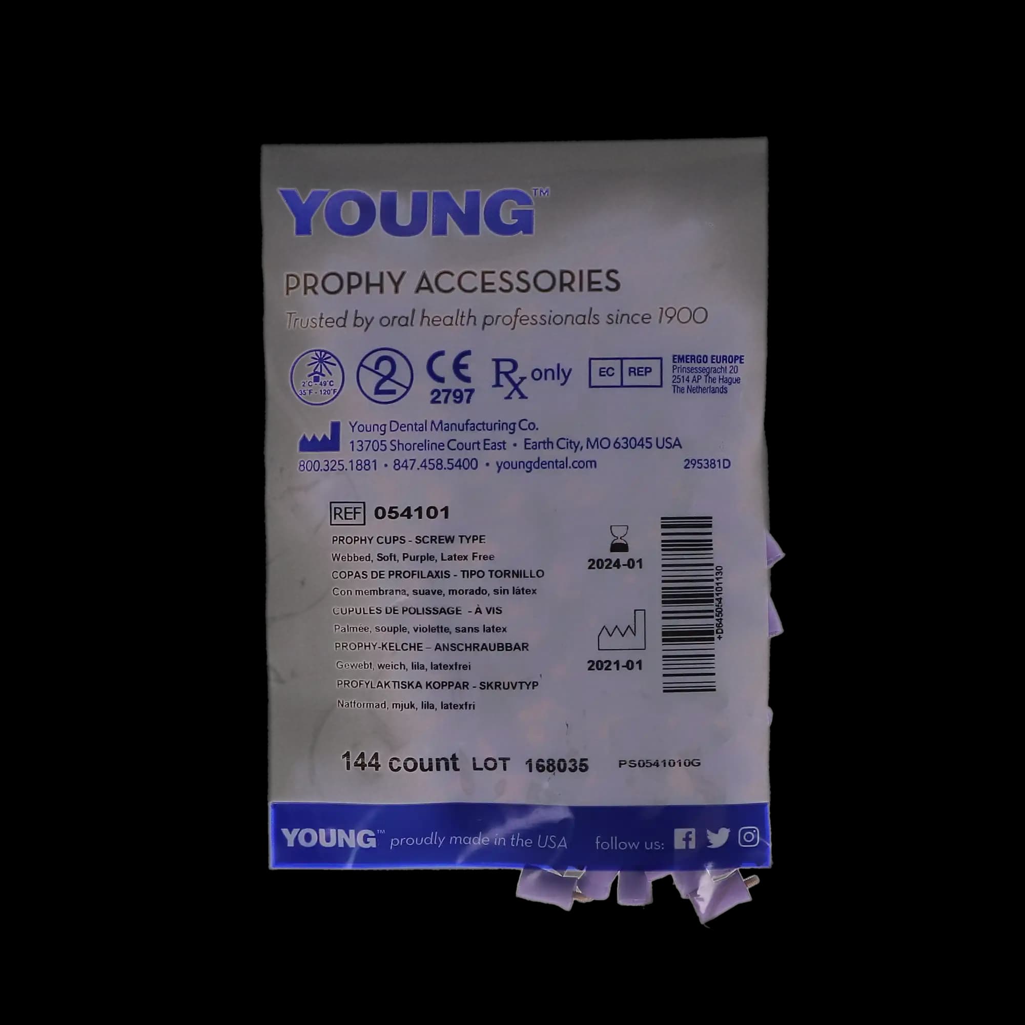 Young Dental Traditional Web Prophy Cup, Latex-Free, Screw-Type, Soft, Purple, 144/Pkg, 054101 thumbnail 5