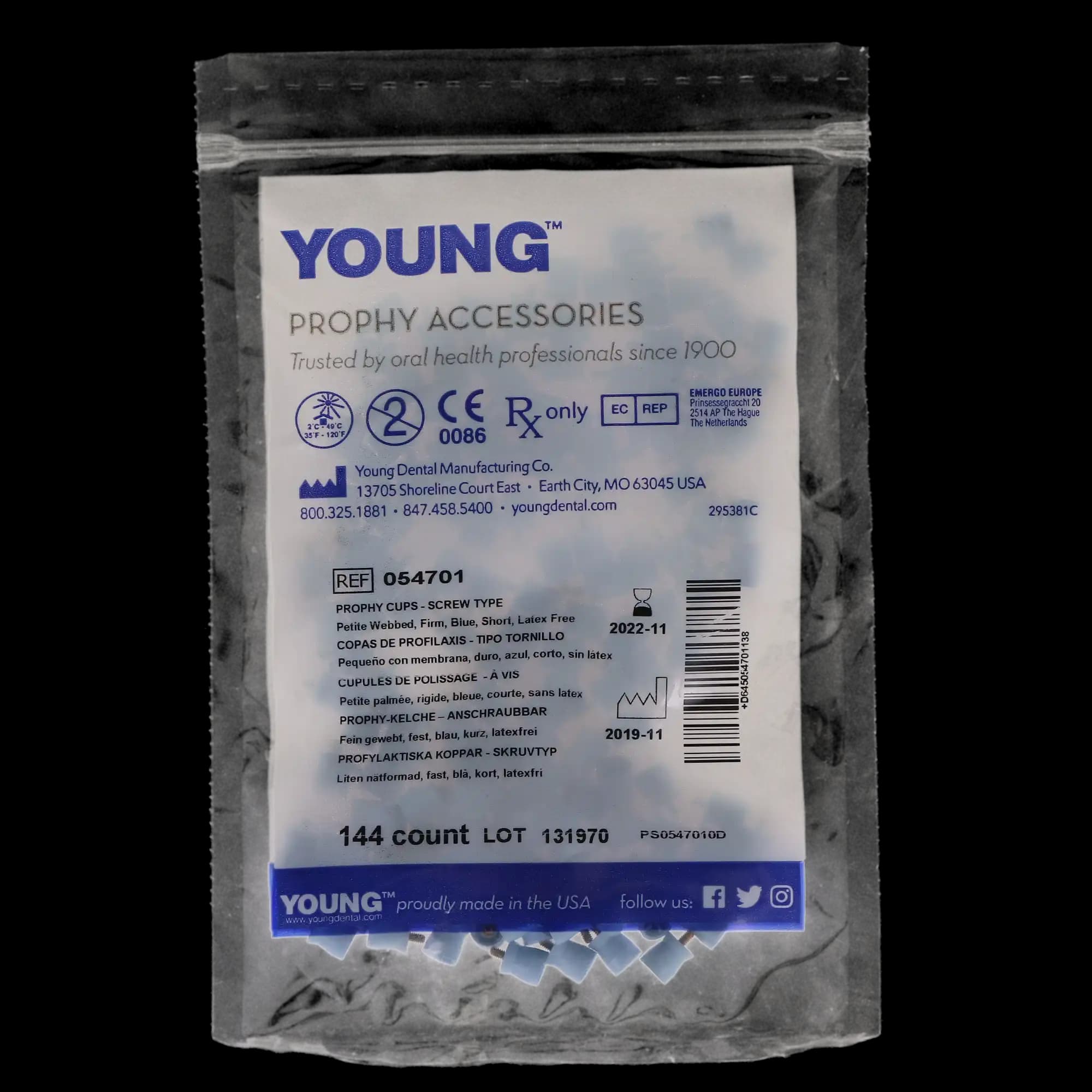Young Dental Petite Web LF Prophy Cup, Firm, Light Blue, Screw-Type, Latex-Free, 144/Box, 054701 thumbnail 5