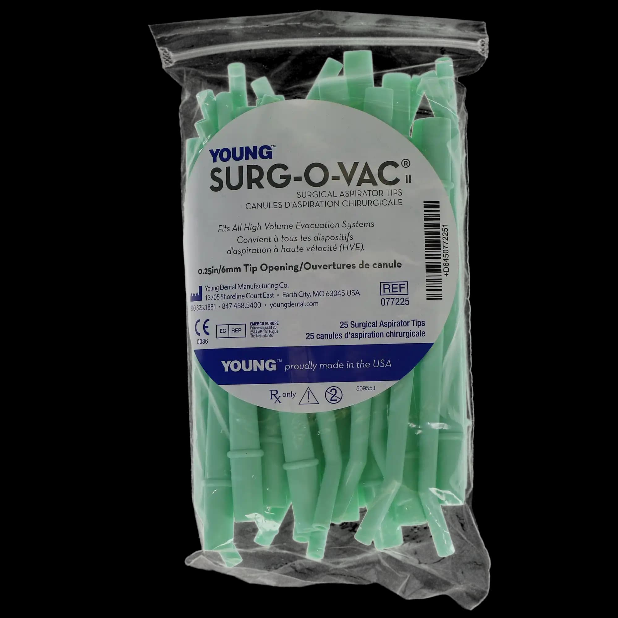 Young Dental Surg-O-Vac II Surgical Aspirator Tips, Plastic, 0.25" (6 mm) Opening, 30° Angle, Green, 25/Pk, 077225 thumbnail 7