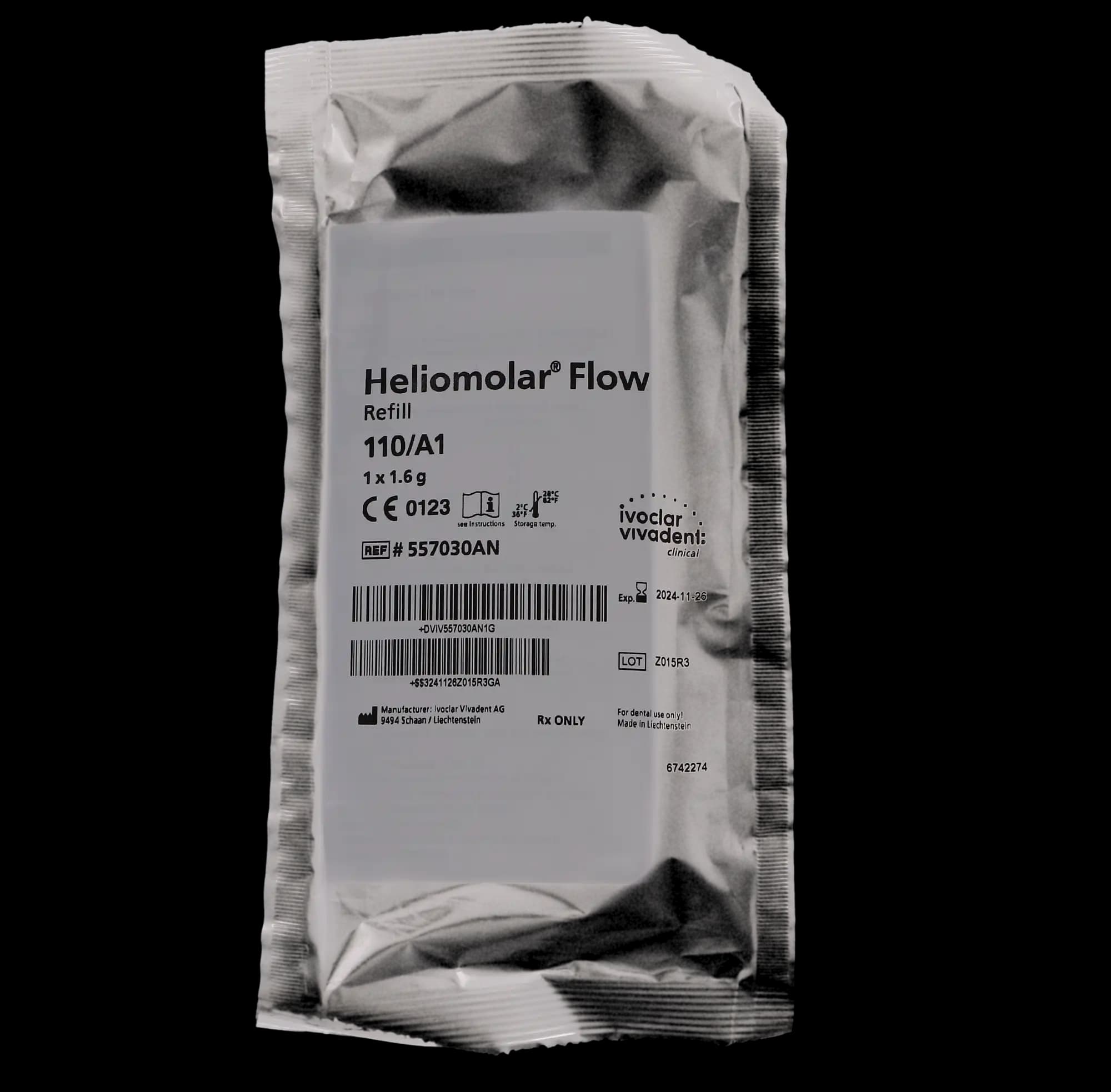 Heliomolar Flow Microfilled Resin Composite, Light-Cure, Syringe Refill, 1.6 g, Shade 110/A1, 1/Pk, 557030 thumbnail 4