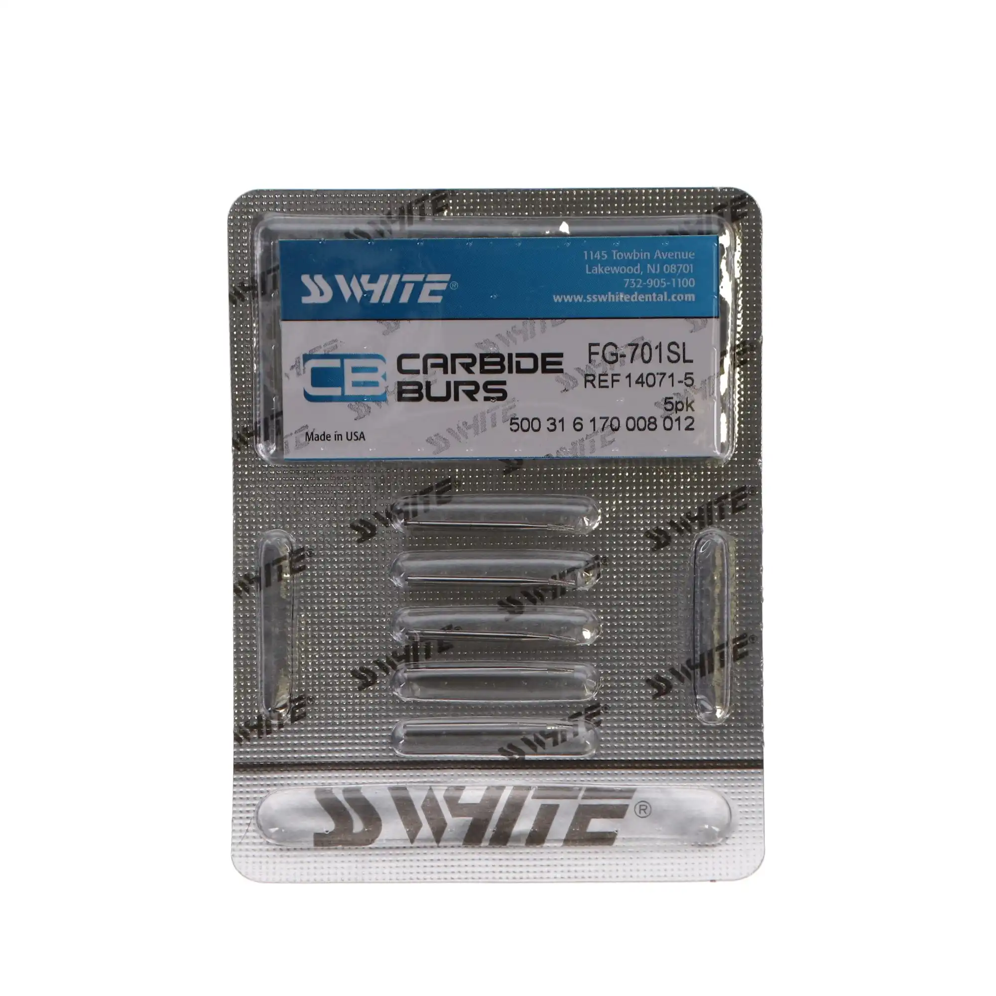 SS White FG #701 Surgical Length Carbide Bur, Tapered Fissure Flat End Cross-Cut, Friction Grip, 1.2 mm Head, 5/Pack, 14071-5 thumbnail 5