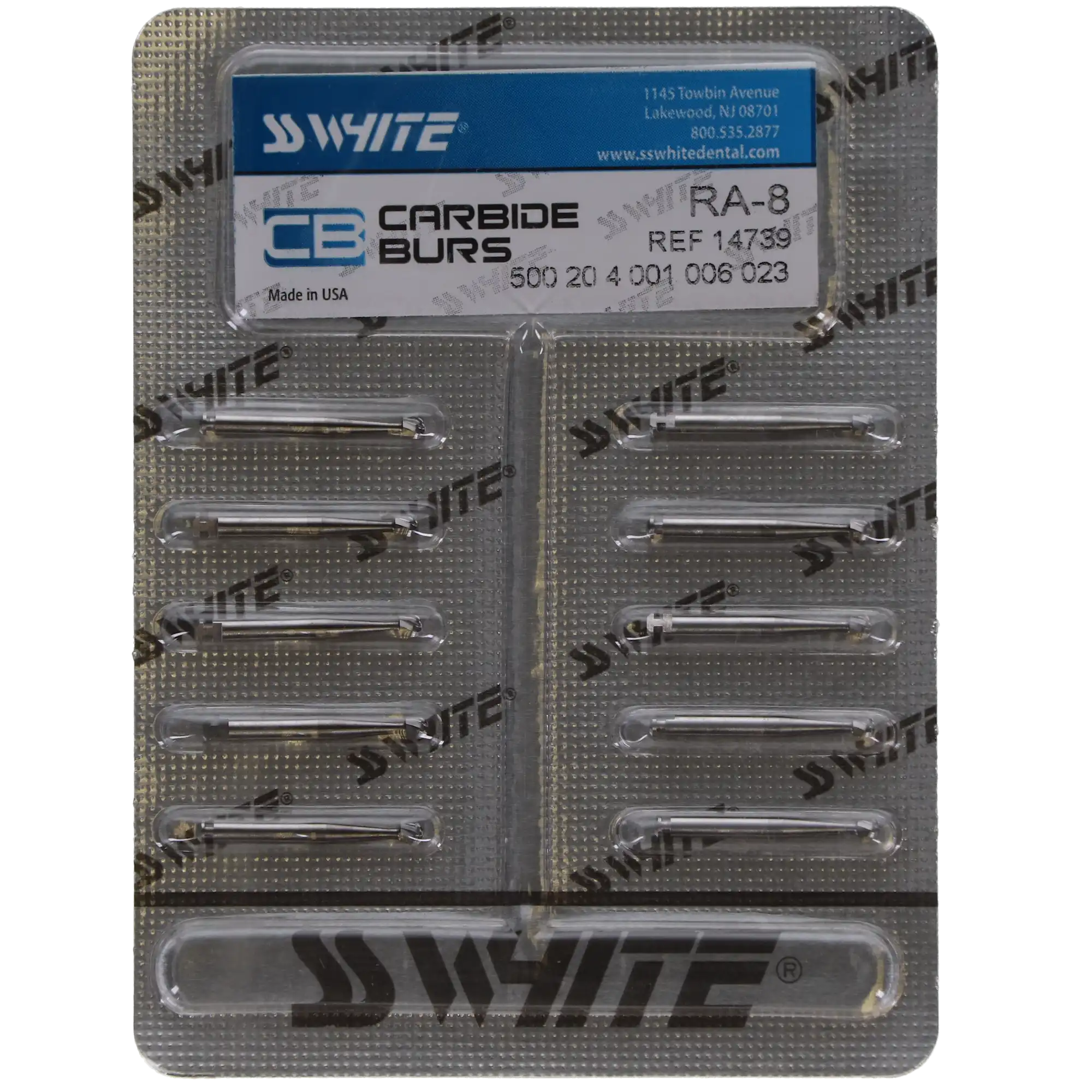 SS White Standard Operative Carbide Bur, RA, Round, #8, 2.3 mm Diameter, 1.7 mm Head Length, 10/Pk, 14739 thumbnail 5