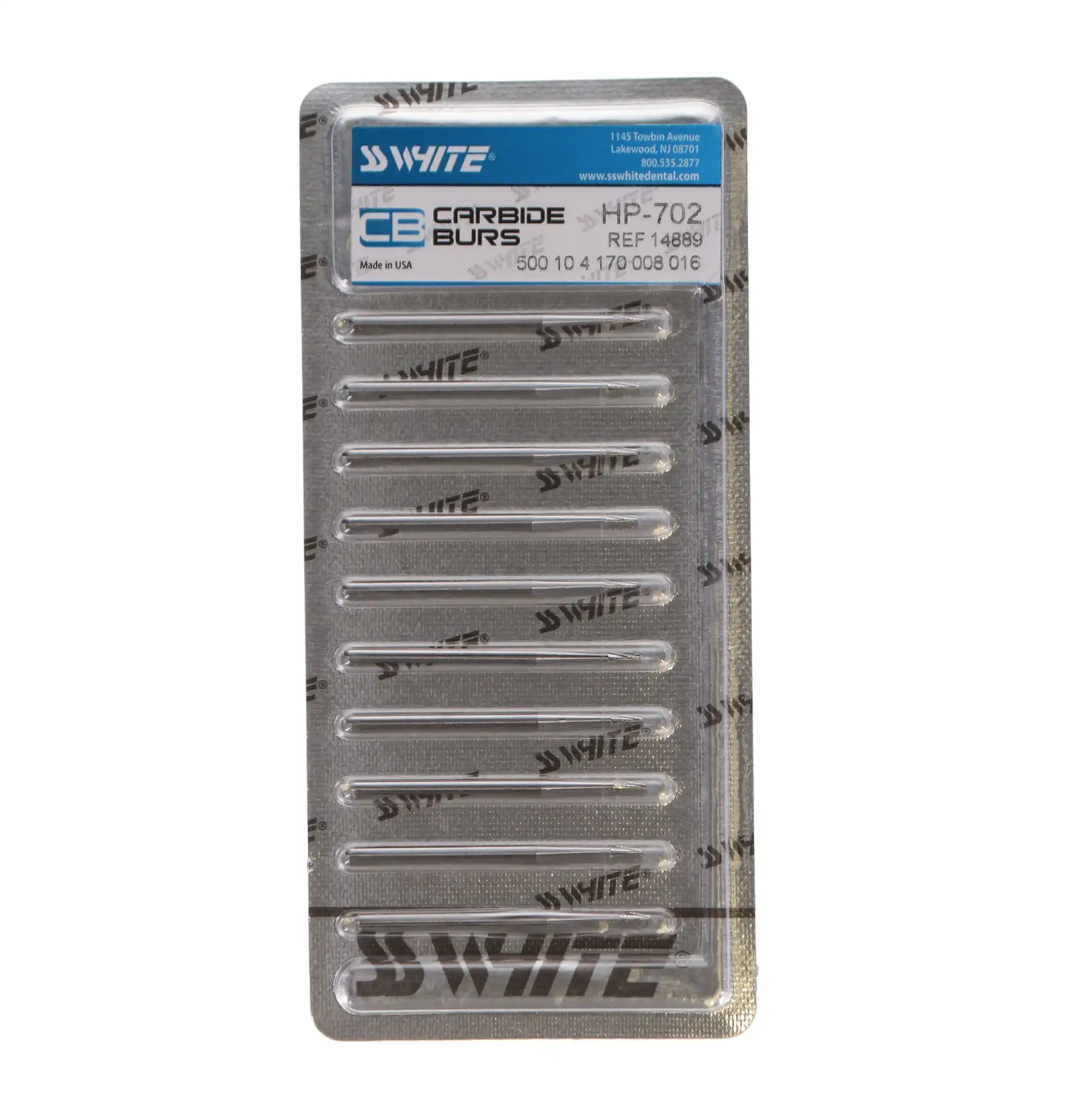SS White #702 Carbide Bur, HP, Taper Flat End Cross Cut Fissure, 1.6 mm Diameter, 4.5 mm Head Length, 10/Pk, 14889 thumbnail 4