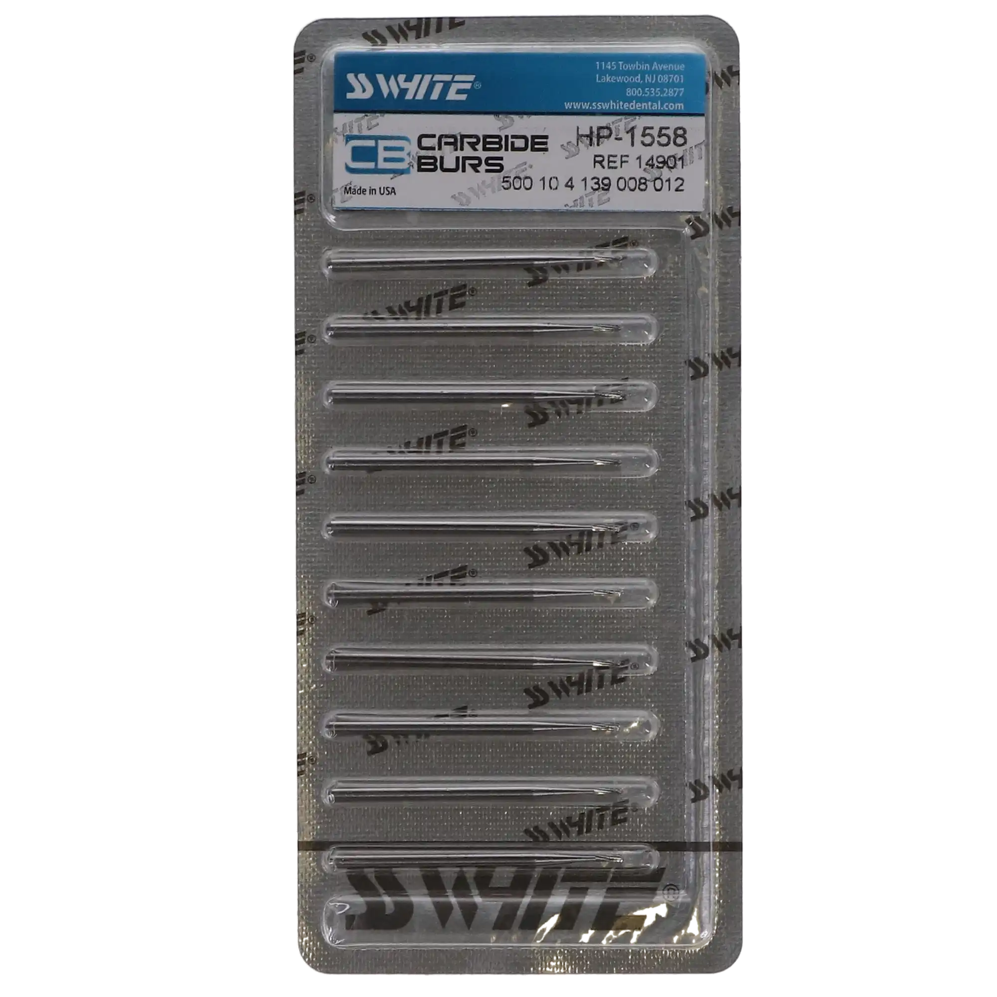 SS White #1558 Round End Straight Cross-Cut HP Carbide Bur, 1.2 mm Diameter, 3.8 mm Head Length, 10/Pk, 14901 thumbnail 5