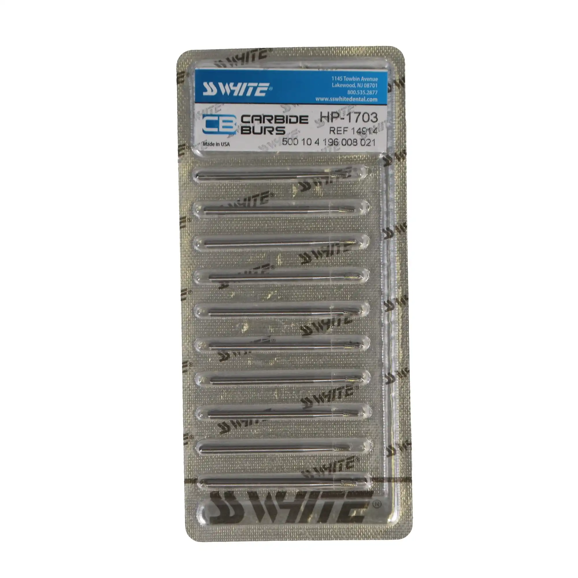 SS White #1703 Standard Operative Carbide Bur, HP, Tapered Fissure Round End Cross Cut, 2.1 mm Diameter, 10/Pk, 14914 thumbnail 5