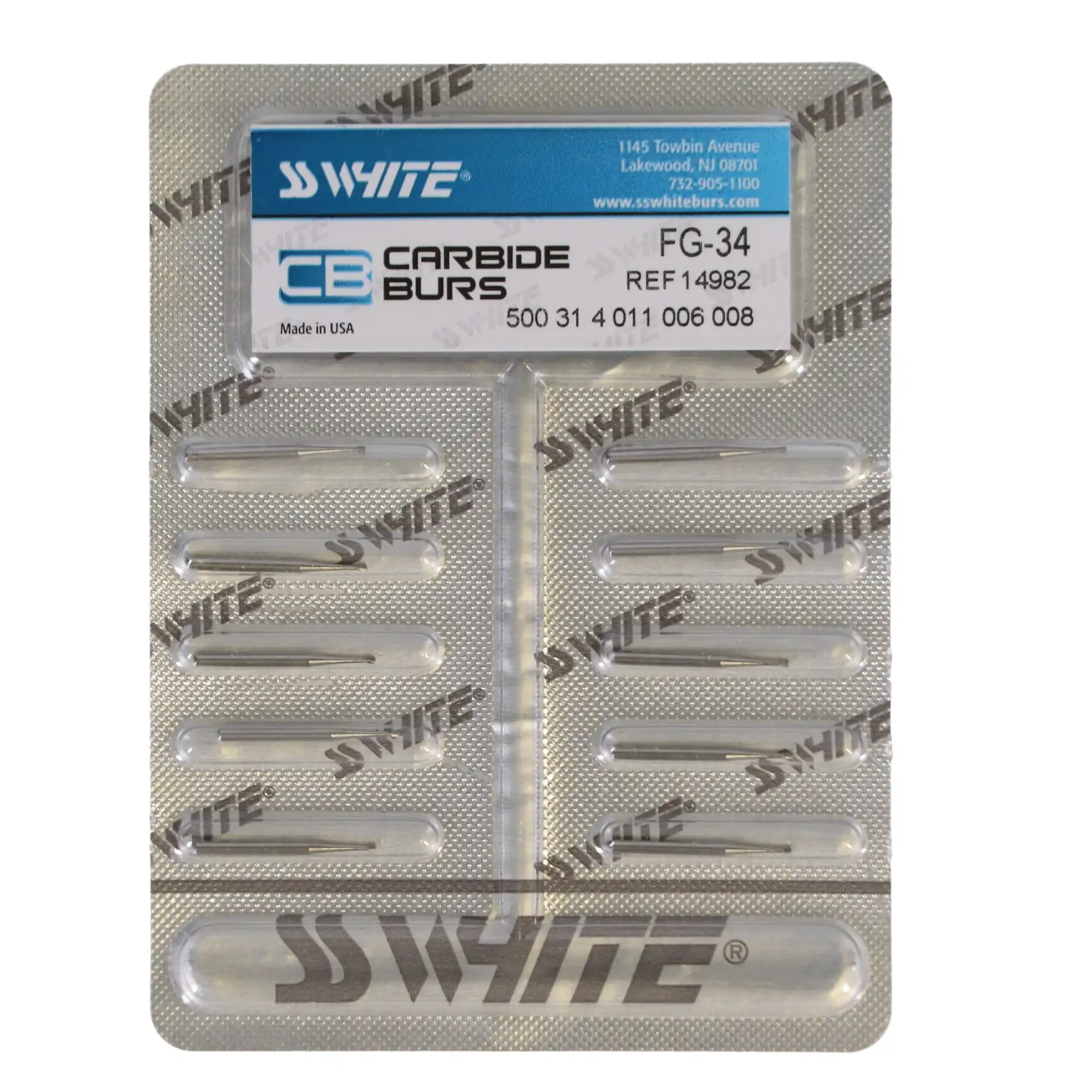 SS White Standard Operative Carbide Bur, FG, Inverted Cone, #34, 0.8 mm Diameter, 10/Pk, 14982 thumbnail 4