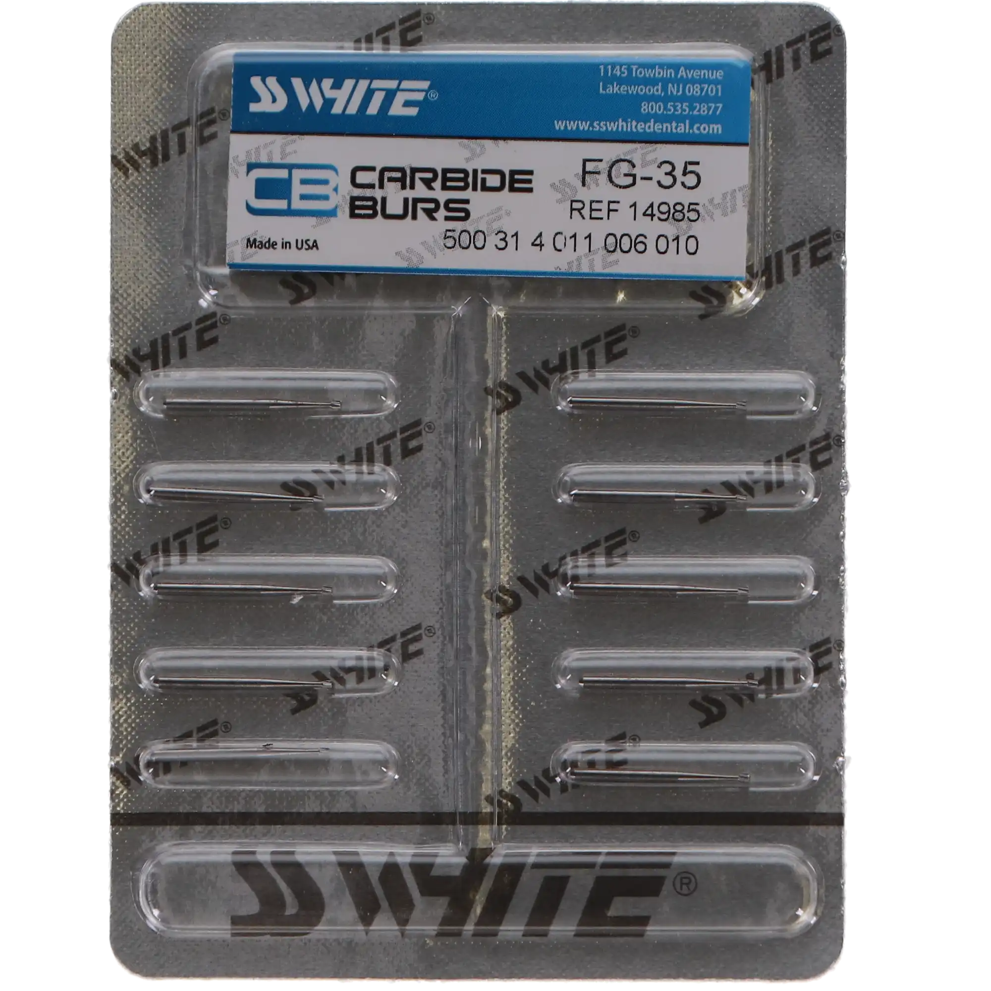 SS White Standard Operative Carbide Bur, FG, Inverted Cone, #35, 1.0 mm Diameter, 0.7 mm Length, 10/Pk, 14985 thumbnail 5