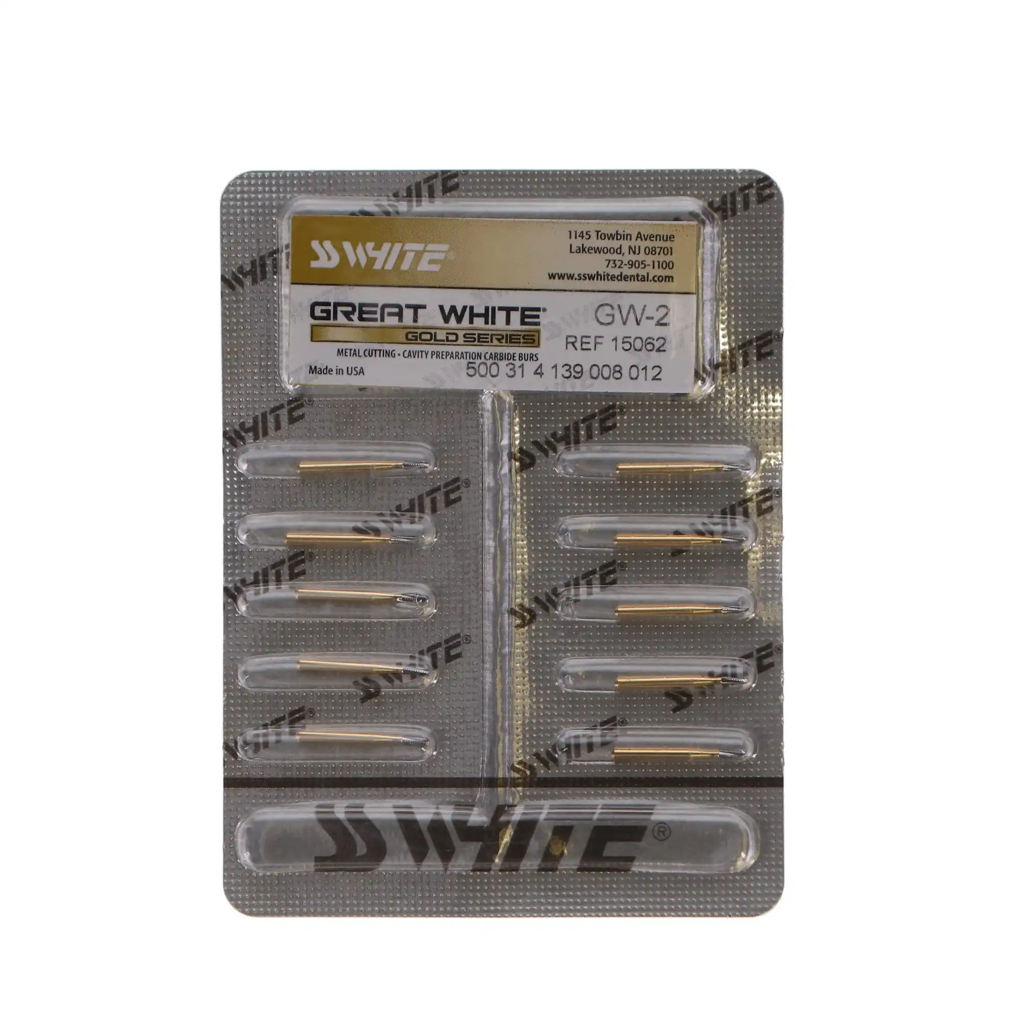 Great White Gold Series Carbide Bur, FG, Straight Fissure Round End Cross Cut, #GW2 (1558), 1.2 mm Diameter, 3.8 mm Head Length, 10/Pk, 15062 thumbnail 5