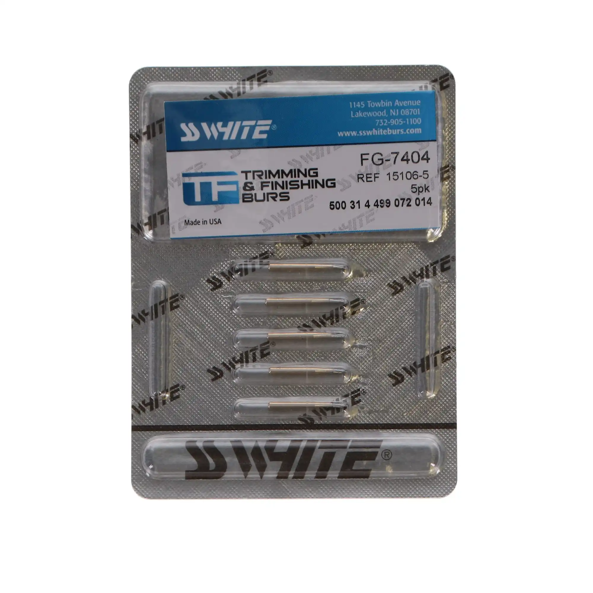 SS White 7404 FG 12-Blade Trimming & Finishing Carbide Bur, Egg Shape, Friction Grip, 5/Pack, 15106-5 thumbnail 5