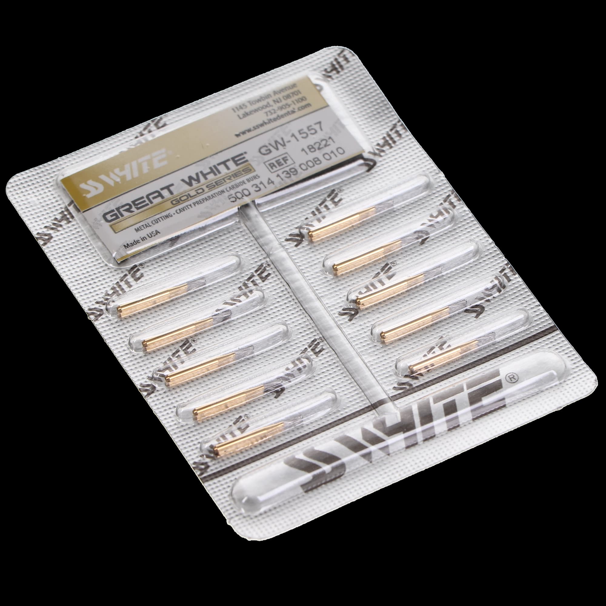 Great White Gold Series Carbide Bur, FG, Straight Cross Cut Fissure, #1557, 10/Pk, 18221 thumbnail 6