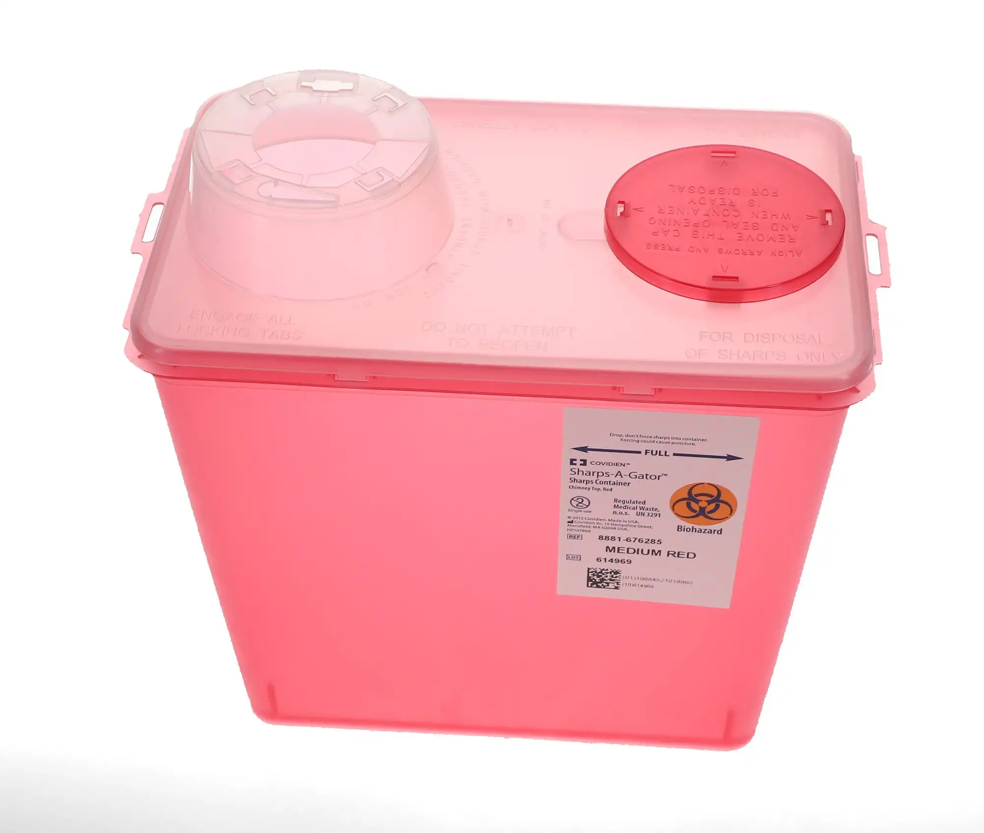 Monoject Sharps Container, with Chimney Top, 8 Qt, Medium, Red, 1/Pk, 676285 thumbnail 4