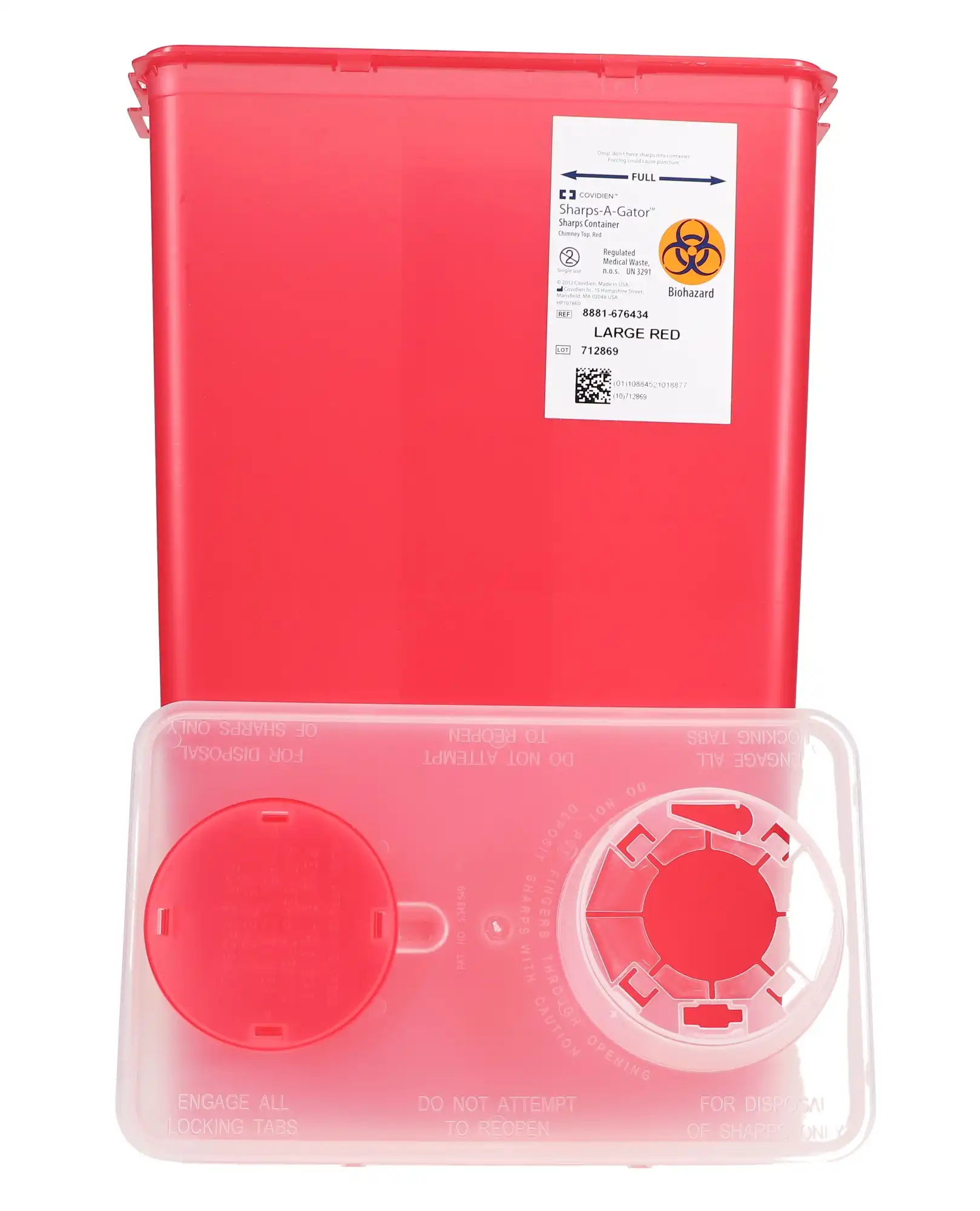 Monoject Sharps Container, with Chimney Top, 14 Qt, Large, Red, 1/Pk, 676434 thumbnail 3
