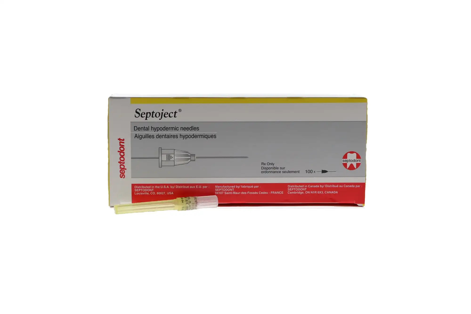 Septodont Septoject Dental Hypodermic Needles, 27 Gauge, Long (35mm), Yellow, Plastic Hub, Sterile, 100/Box, 01-N1272 thumbnail 10