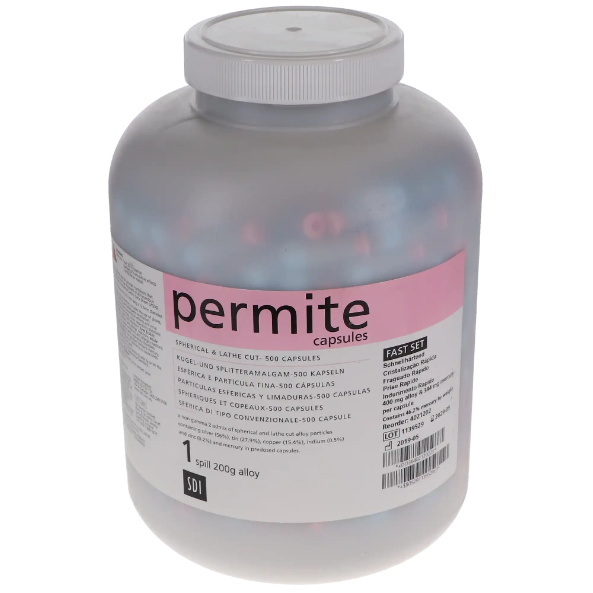 Permite Dispersed Phase Amalgam Capsules, 1 Spill, Fast Set, 400 mg, Light Pink/Blue, 500/Jar, 4021202 thumbnail 4