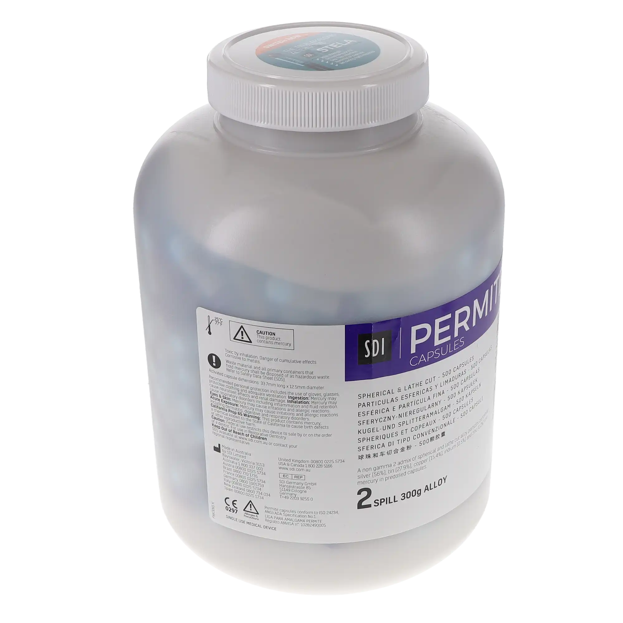 Permite Dispersed Phase Amalgam Capsules, 2 Spill, Fast Set, 600 mg, 500/Jar, Purple/Blue, 4022202 thumbnail 3