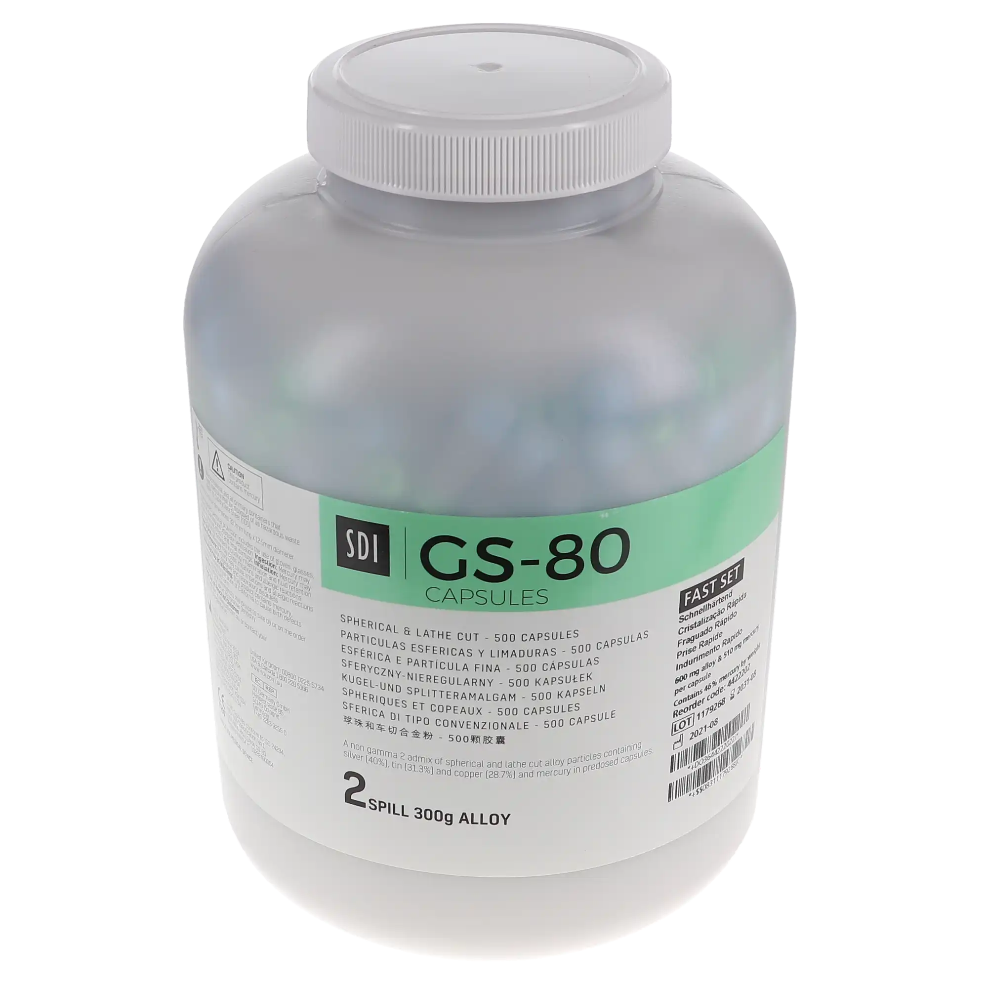 GS-80 Dispersed Phase Amalgam Capsules, 2 Spill, Fast Set, 600 mg, 500/Pk thumbnail 2
