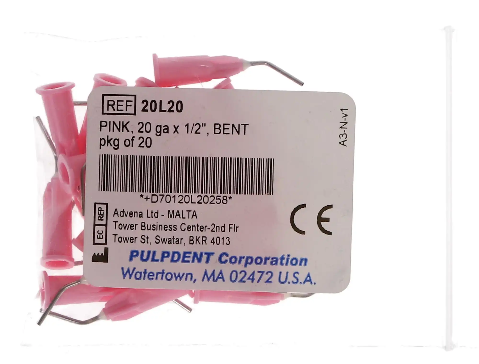 Pulpdent Pre-Bent Applicator Tips, 20 Gauge x 1/2", Pink, 20/Pk, 20L20 thumbnail 8