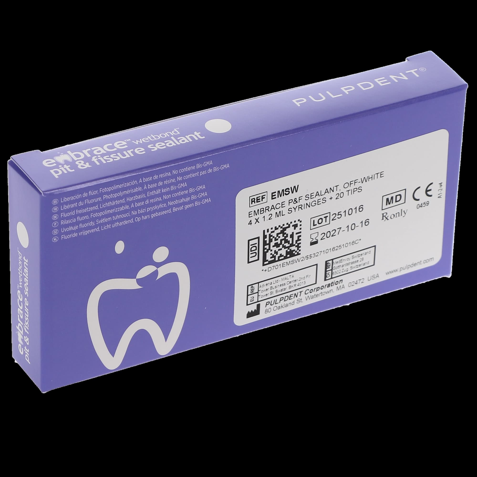 Pulpdent Embrace WetBond Pit & Fissure Sealant, Off-White Shade, 4 x 1.2 mL Syringes + 20 Applicator Tips, EMSW thumbnail 9